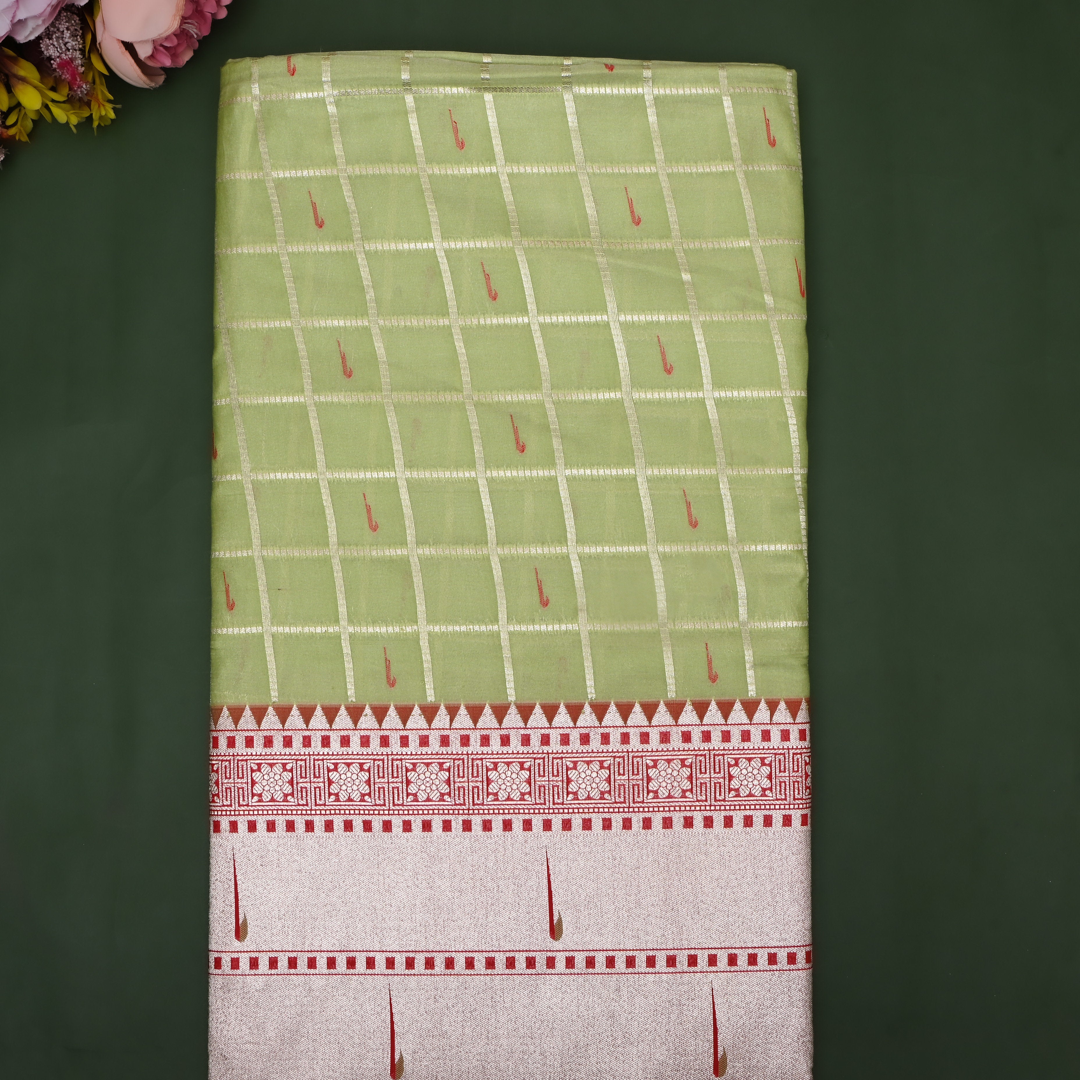Parrot Green Paithani Weave Silk Fabric