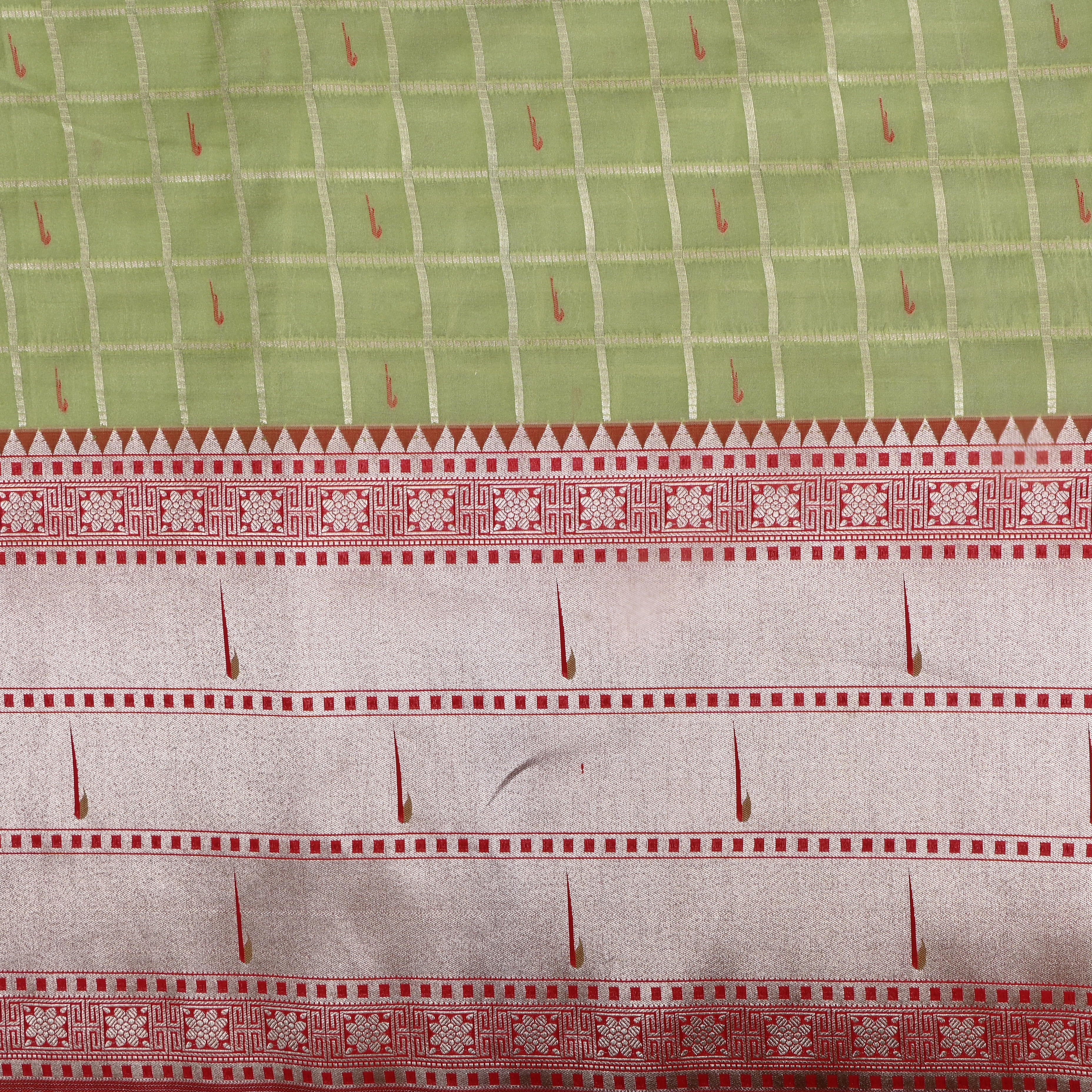 Parrot Green Paithani Weave Silk Fabric