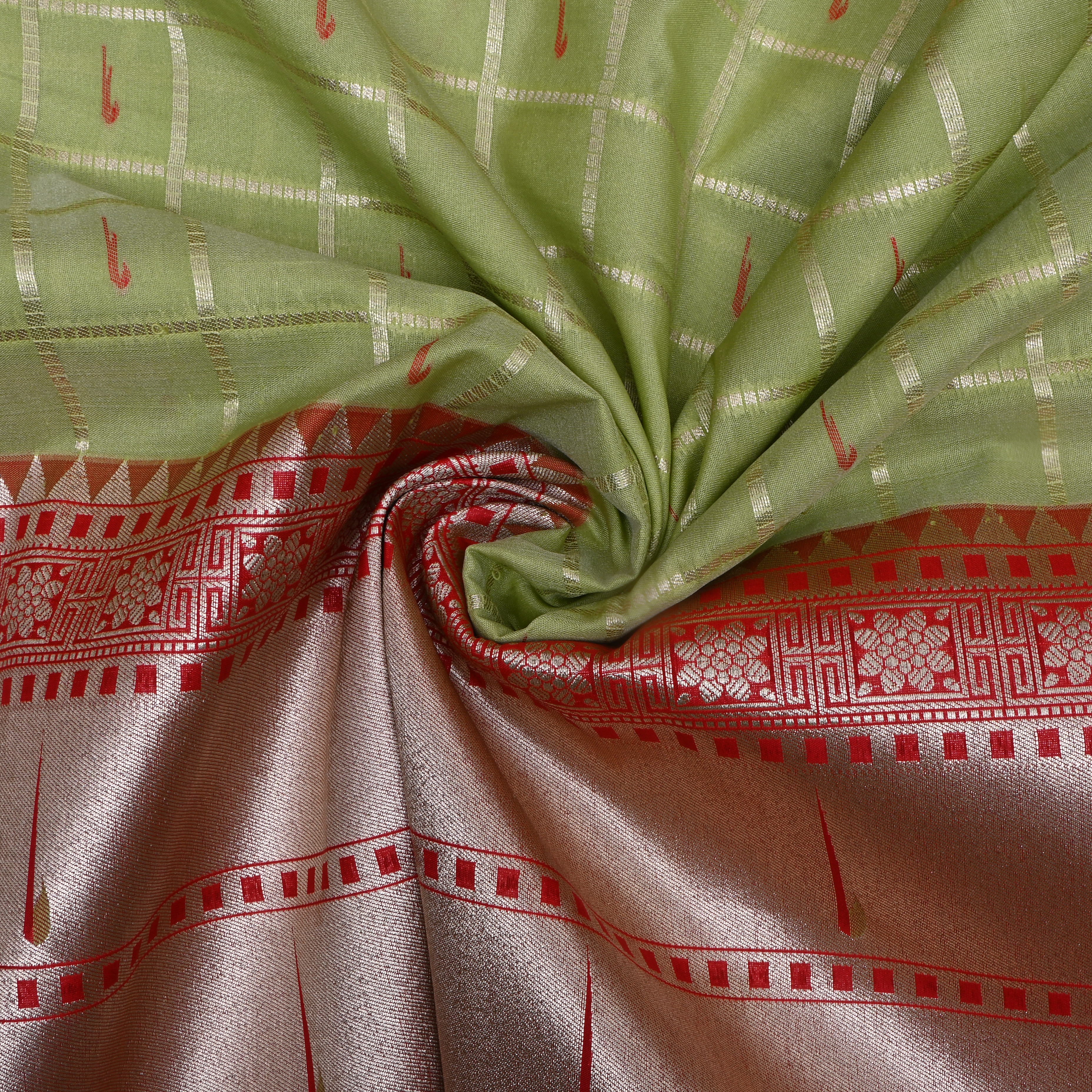 Parrot Green Paithani Weave Silk Fabric