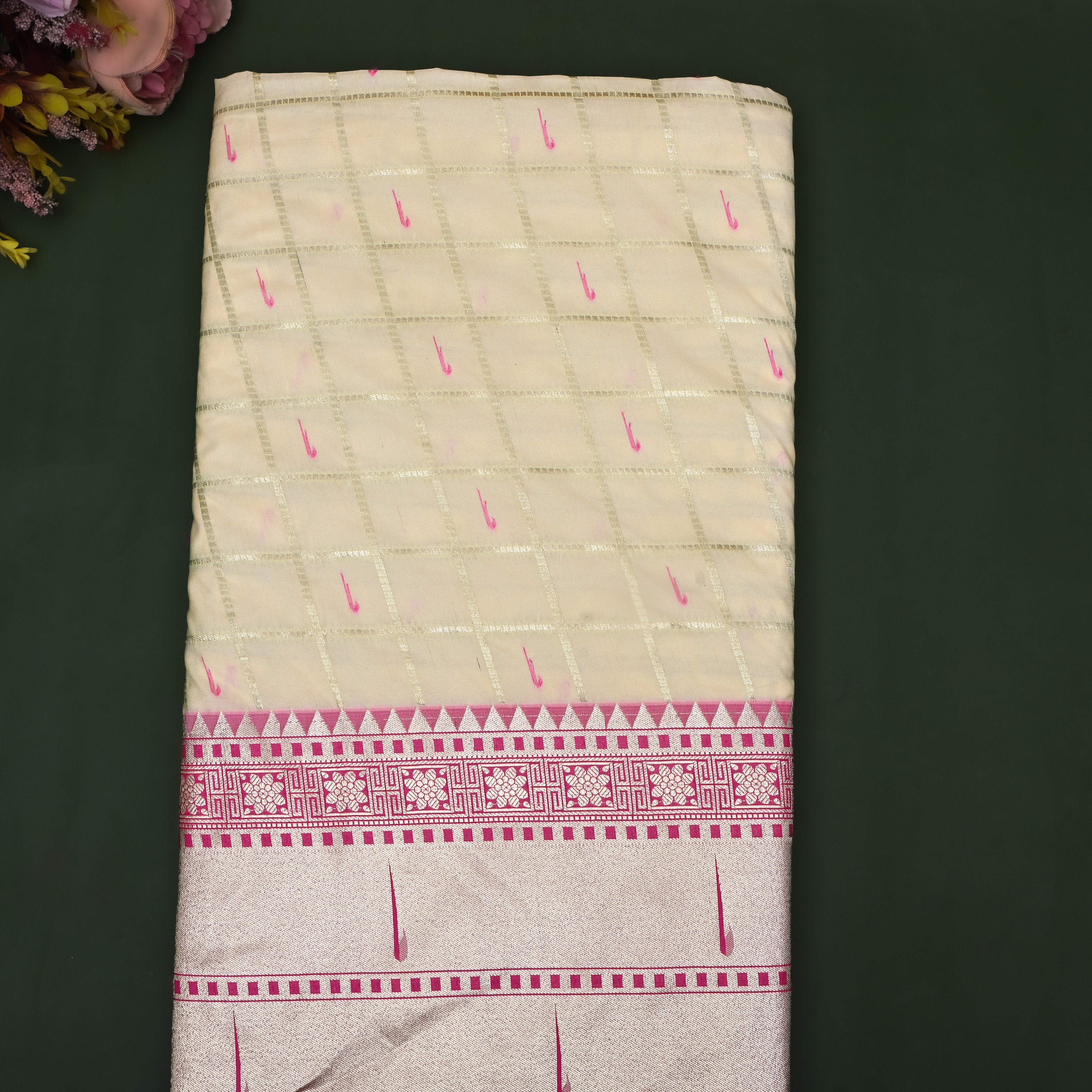 Light Cream Paithani Weave Silk Fabric