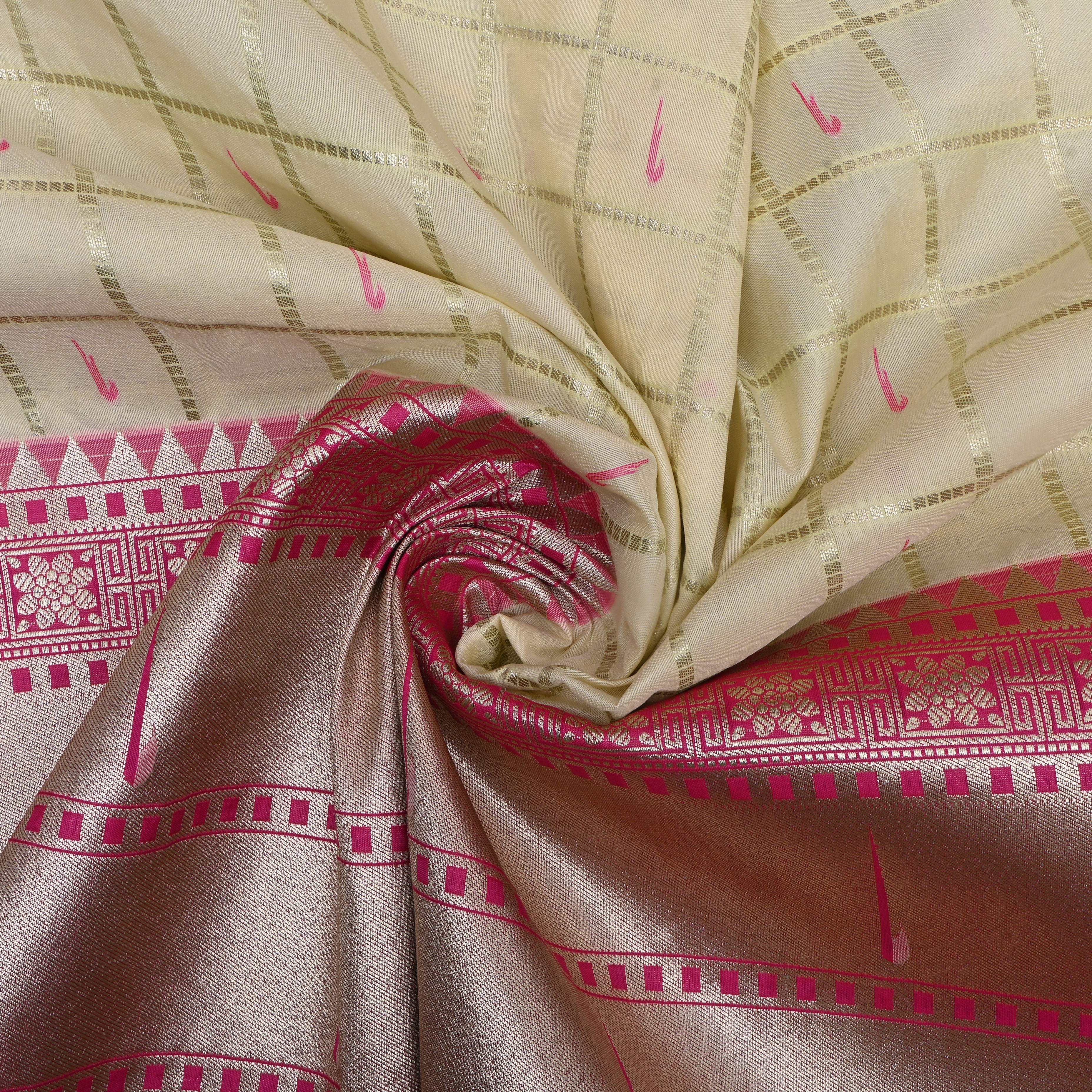 Light Cream Paithani Weave Silk Fabric