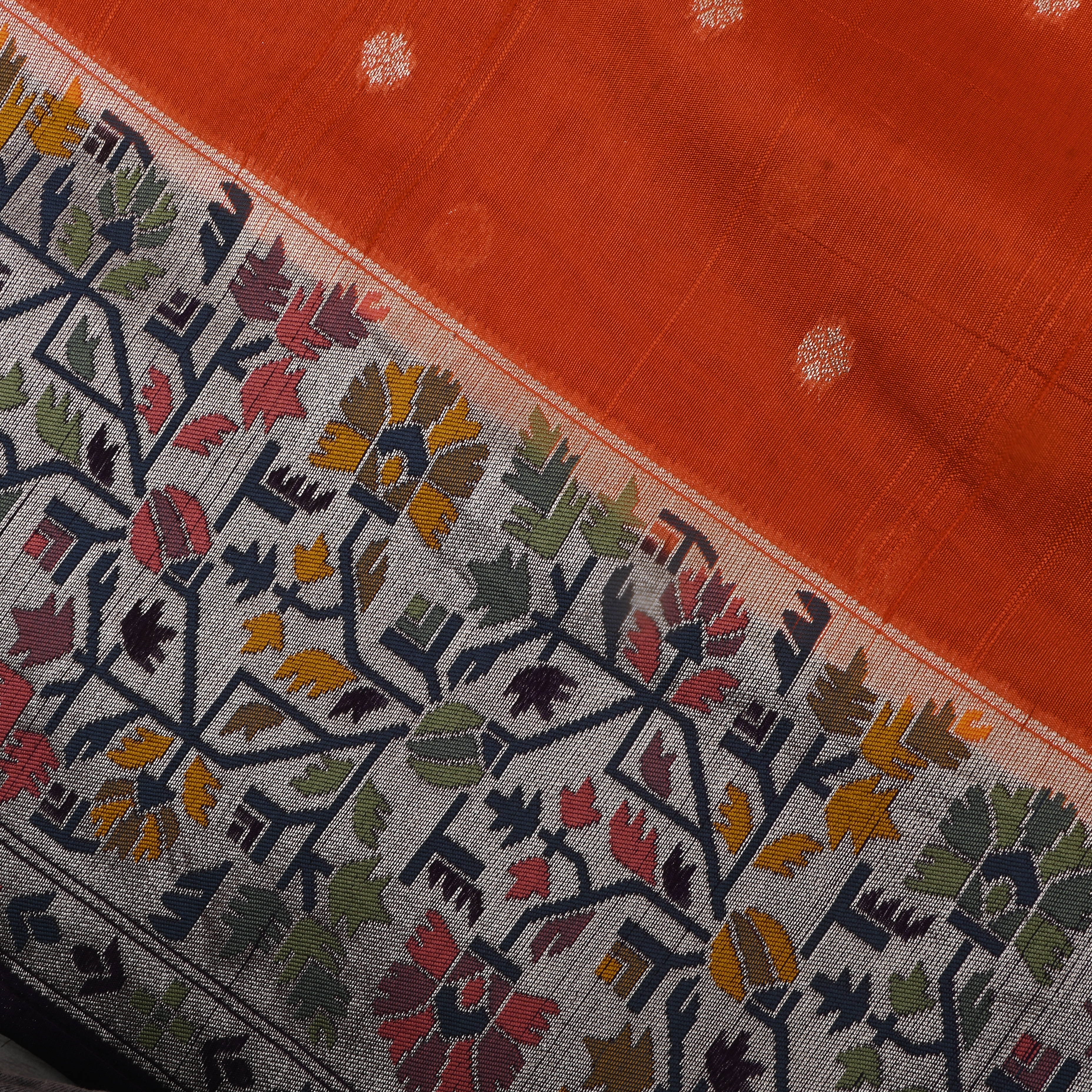 Classic Orange Jamawar Dupion Silk Fabric