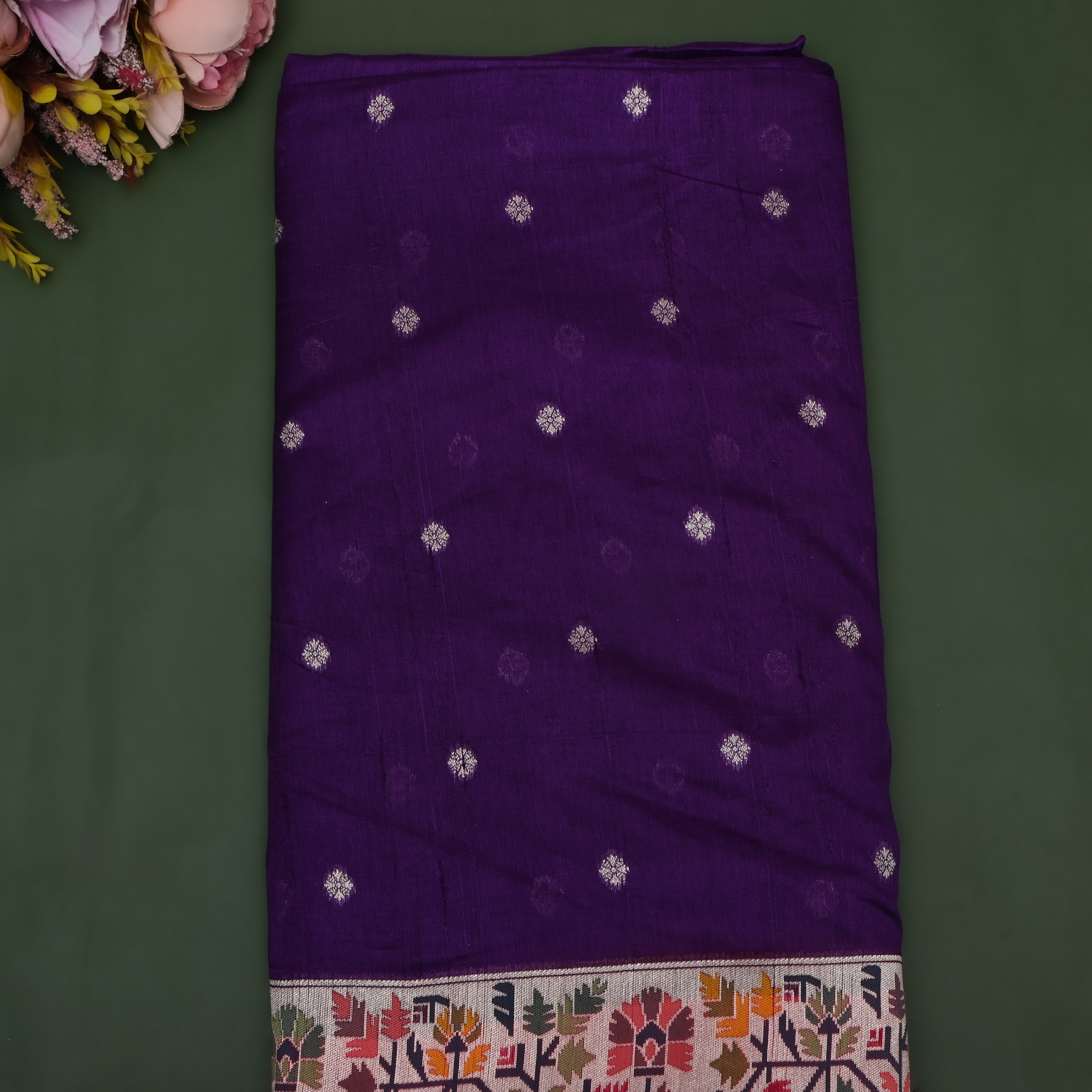 Plum Purple Jamawar Dupion Silk Fabric