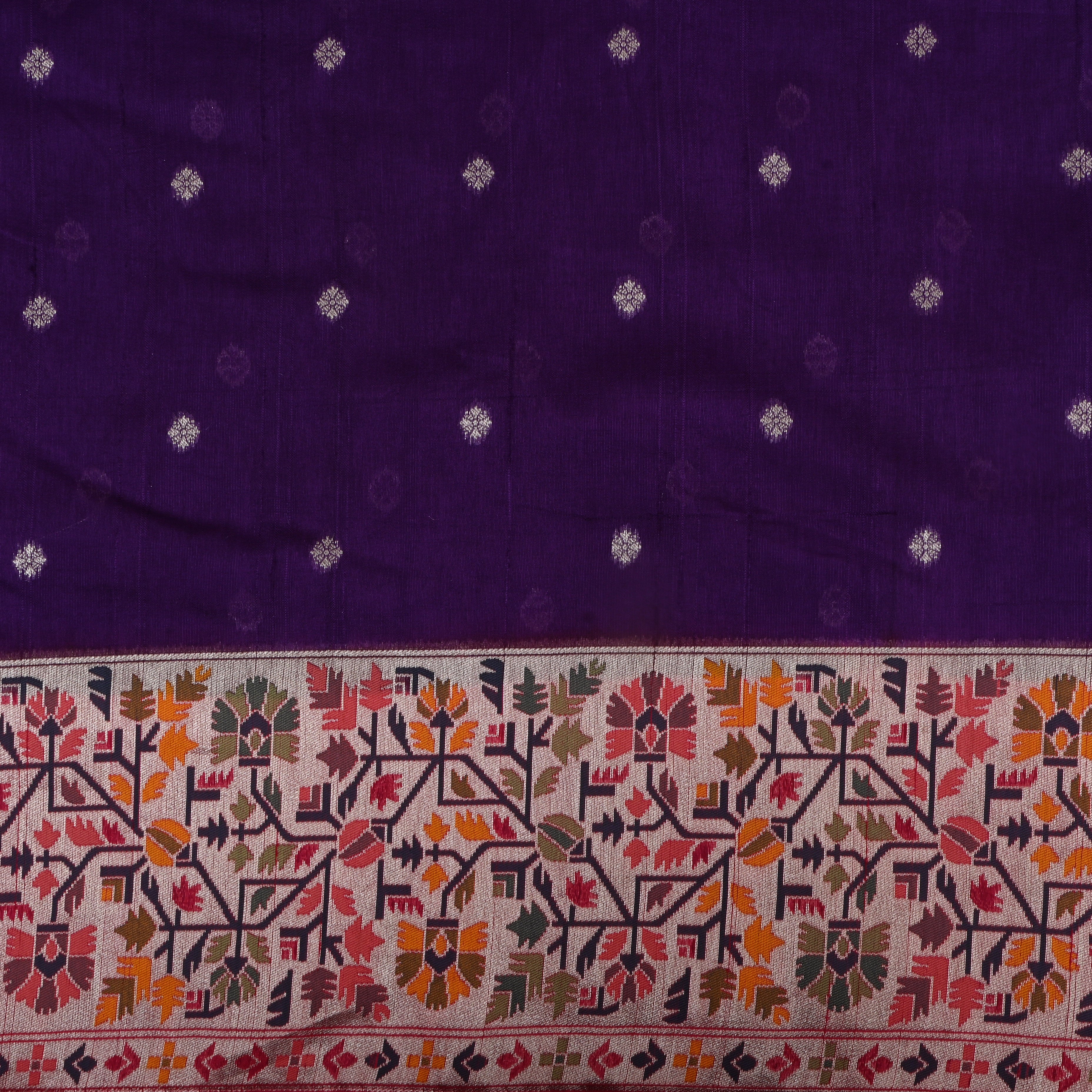 Plum Purple Jamawar Dupion Silk Fabric
