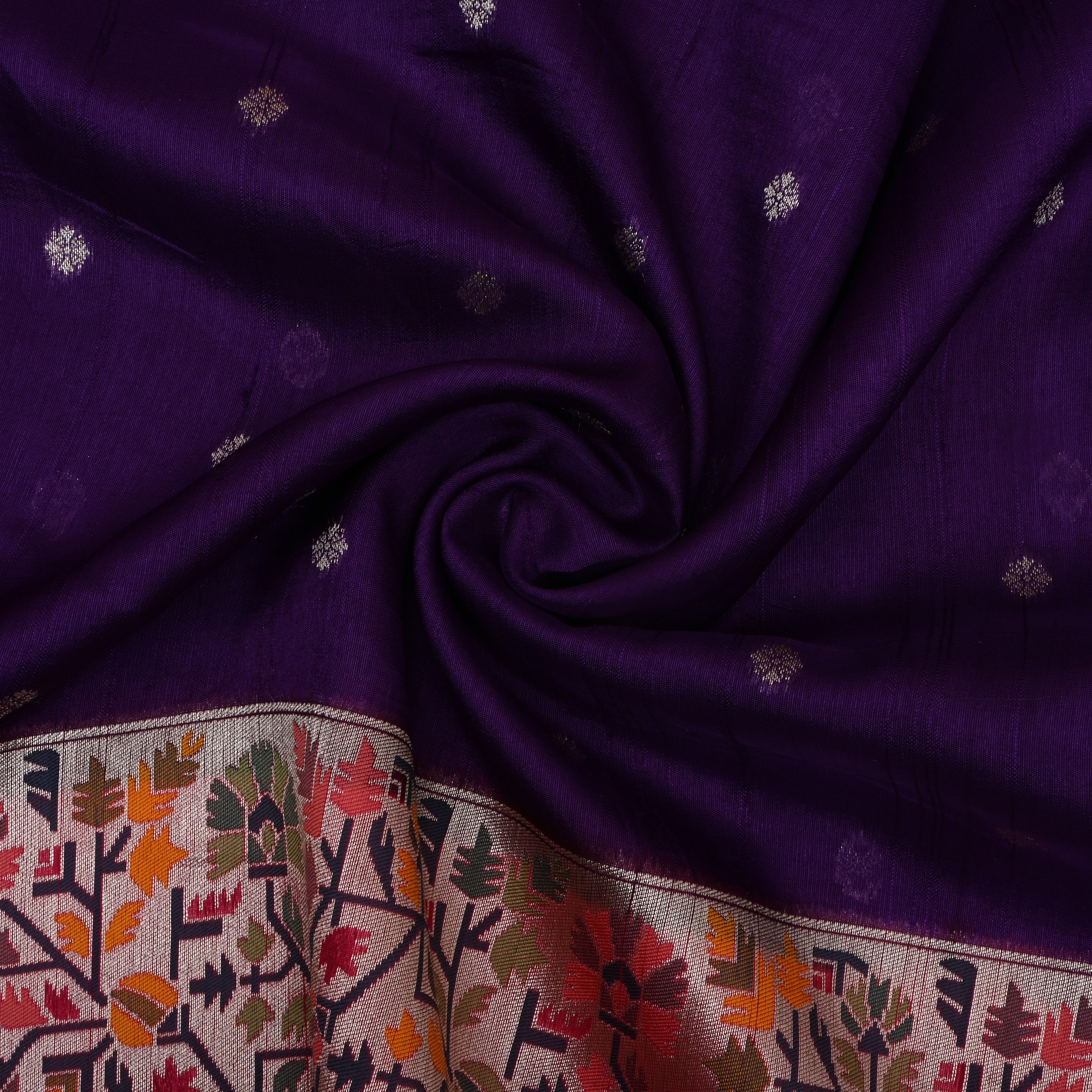 Plum Purple Jamawar Dupion Silk Fabric