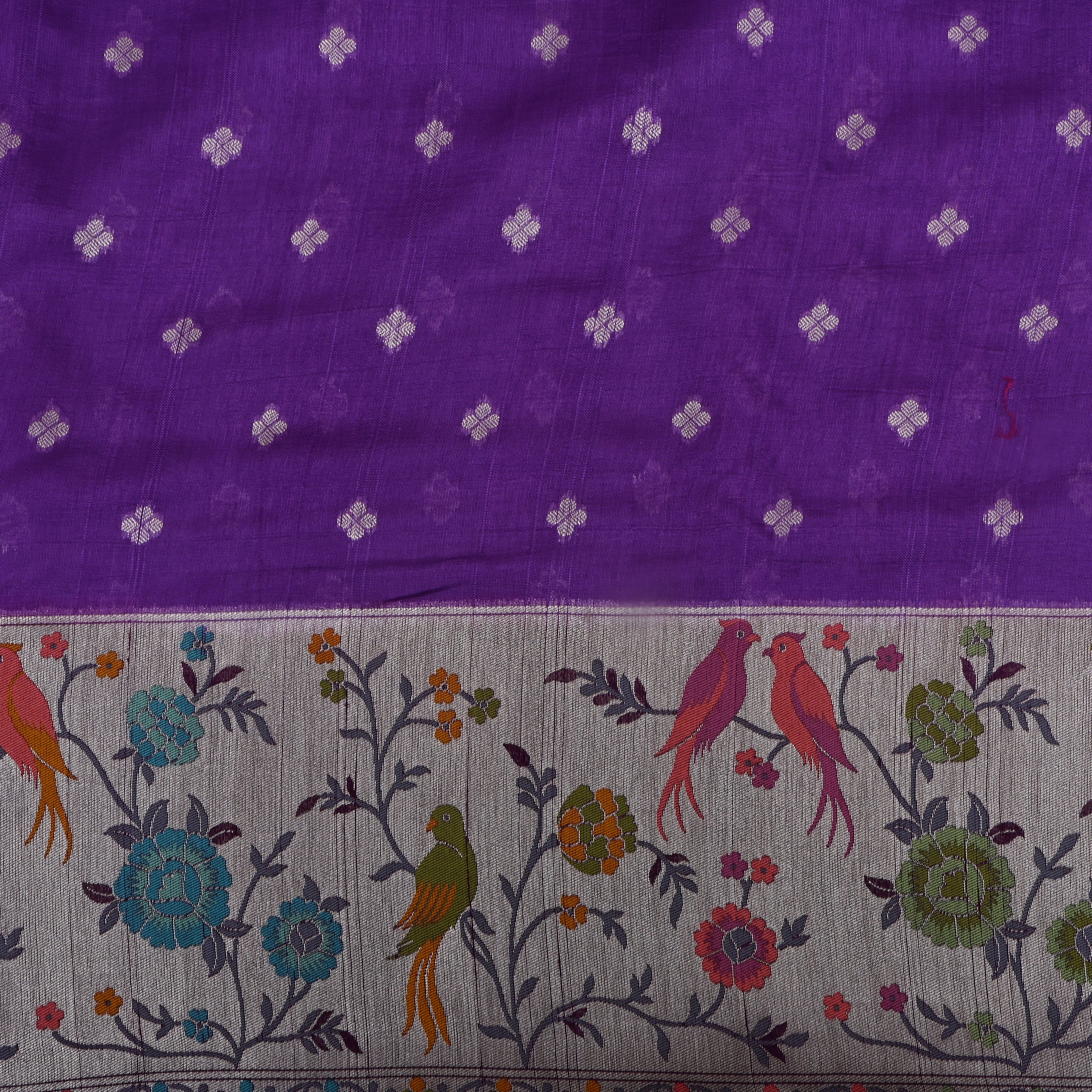 Purple Floral Jamawar Dupion Silk Fabric