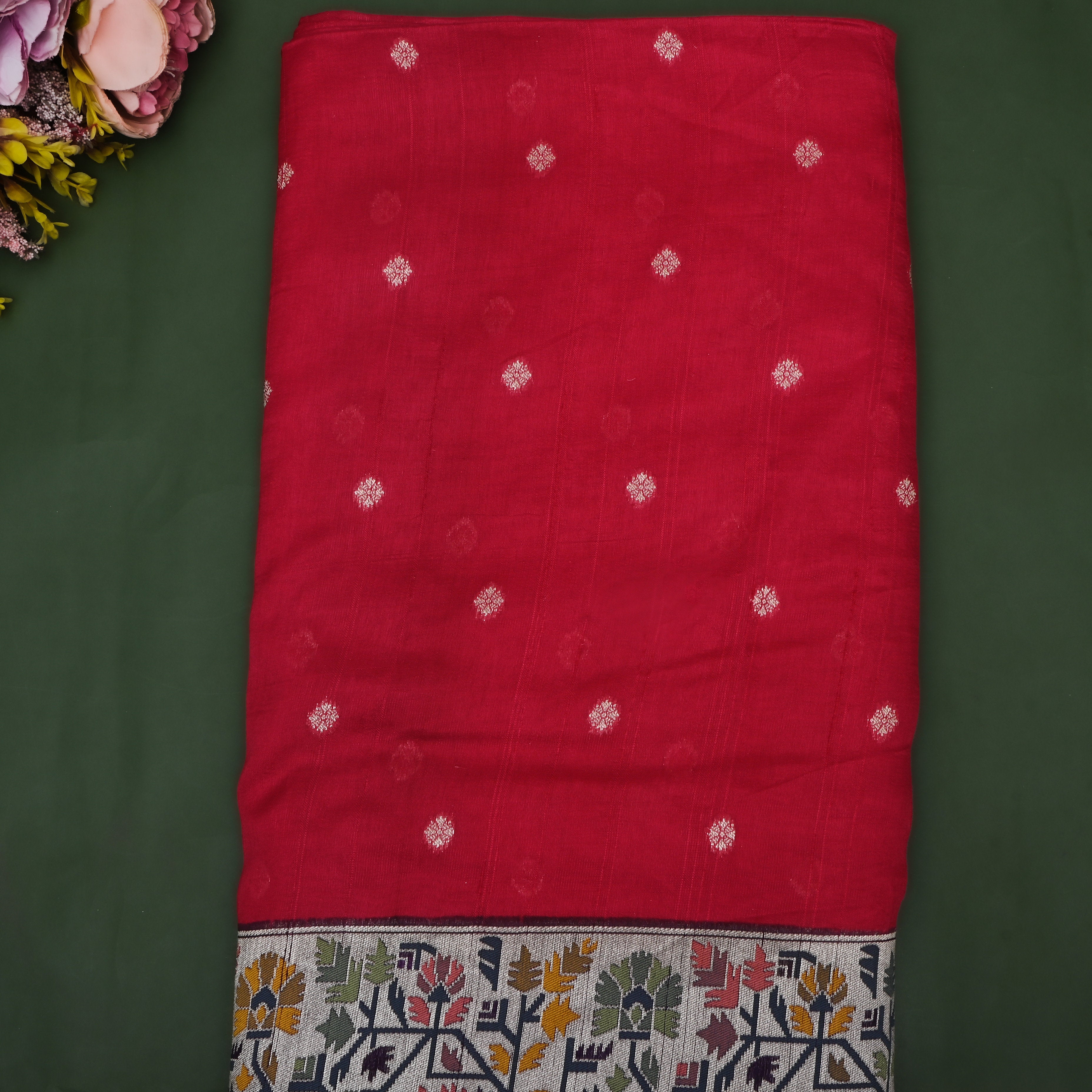 Dark Pink Jamawar Dupion Silk Fabric