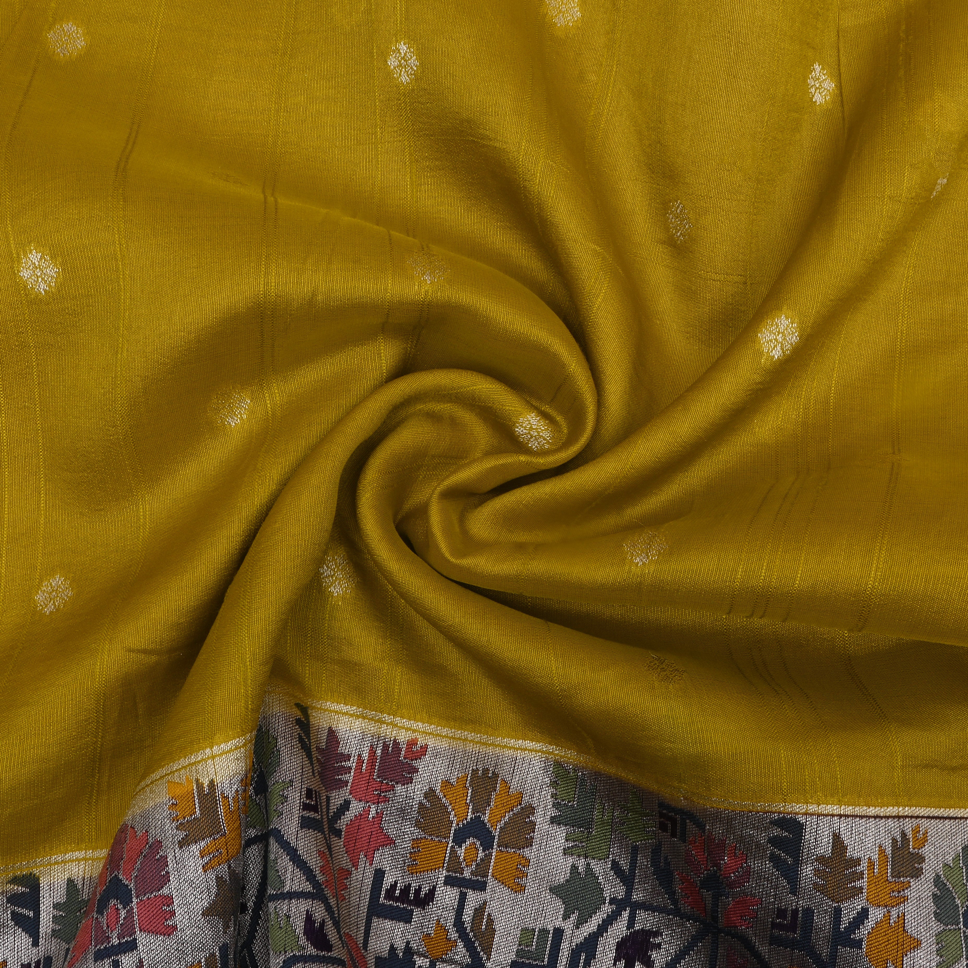 Lime Yellow Jamawar Dupion Silk Fabric