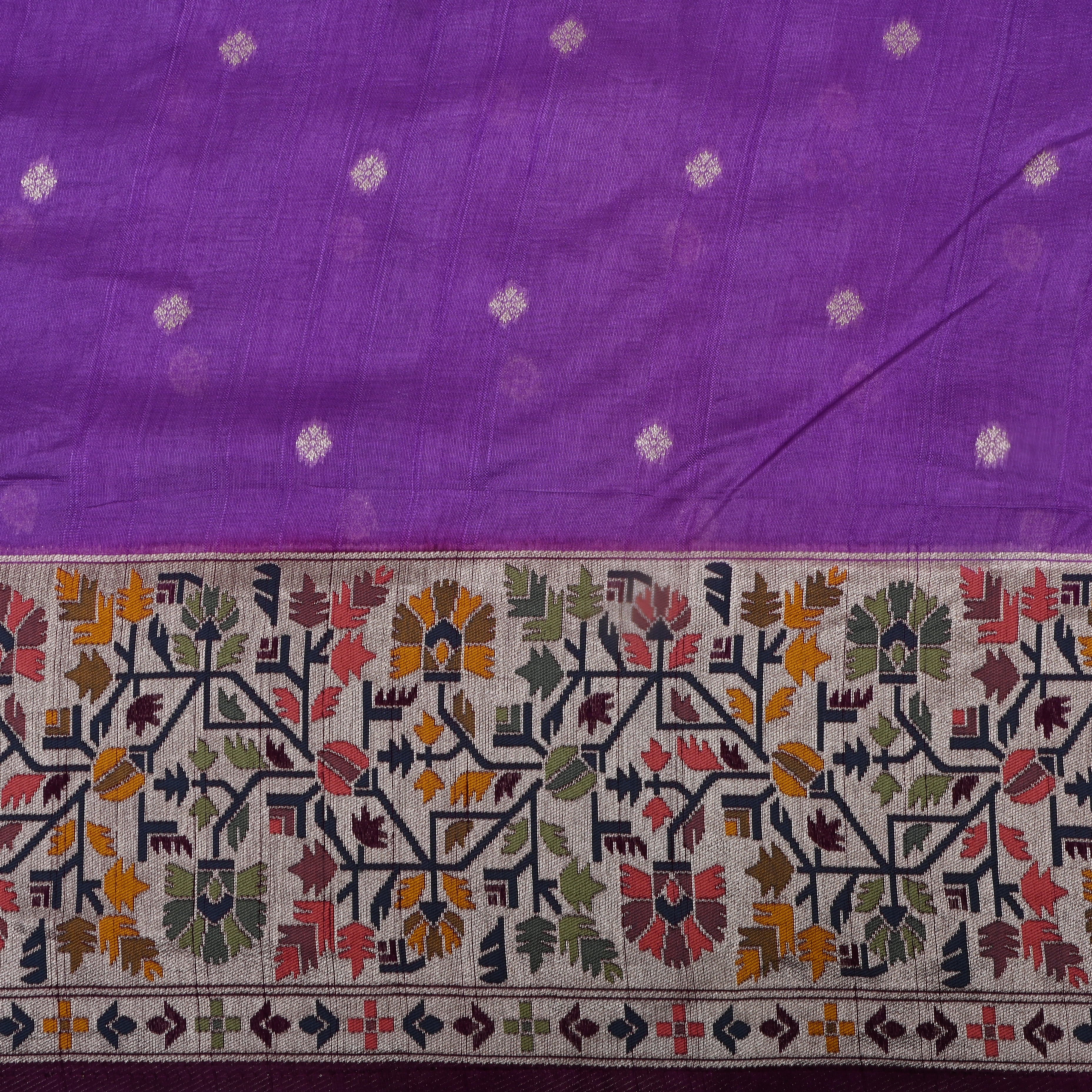 Purple Jamawar Dupion Silk Fabric