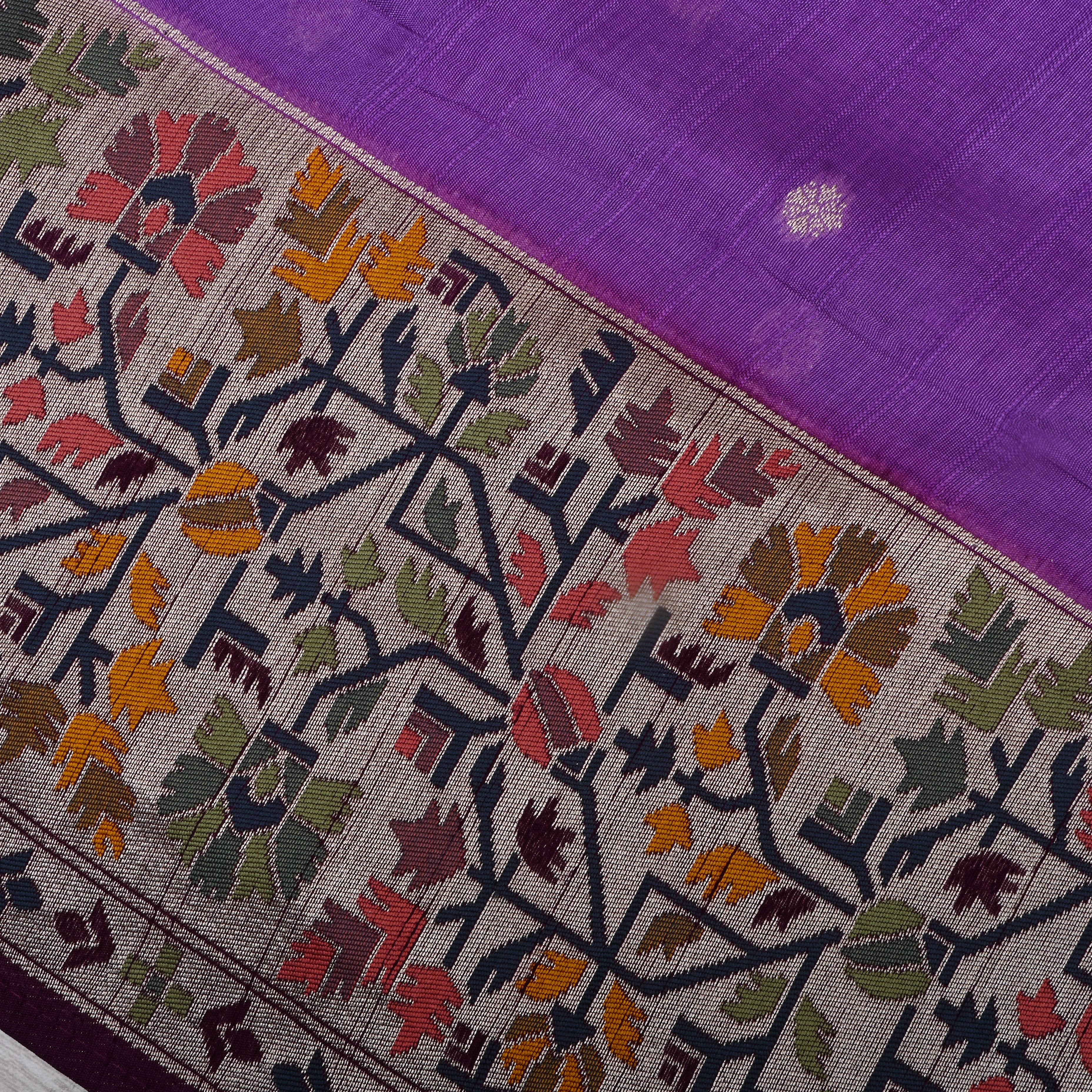 Purple Jamawar Dupion Silk Fabric