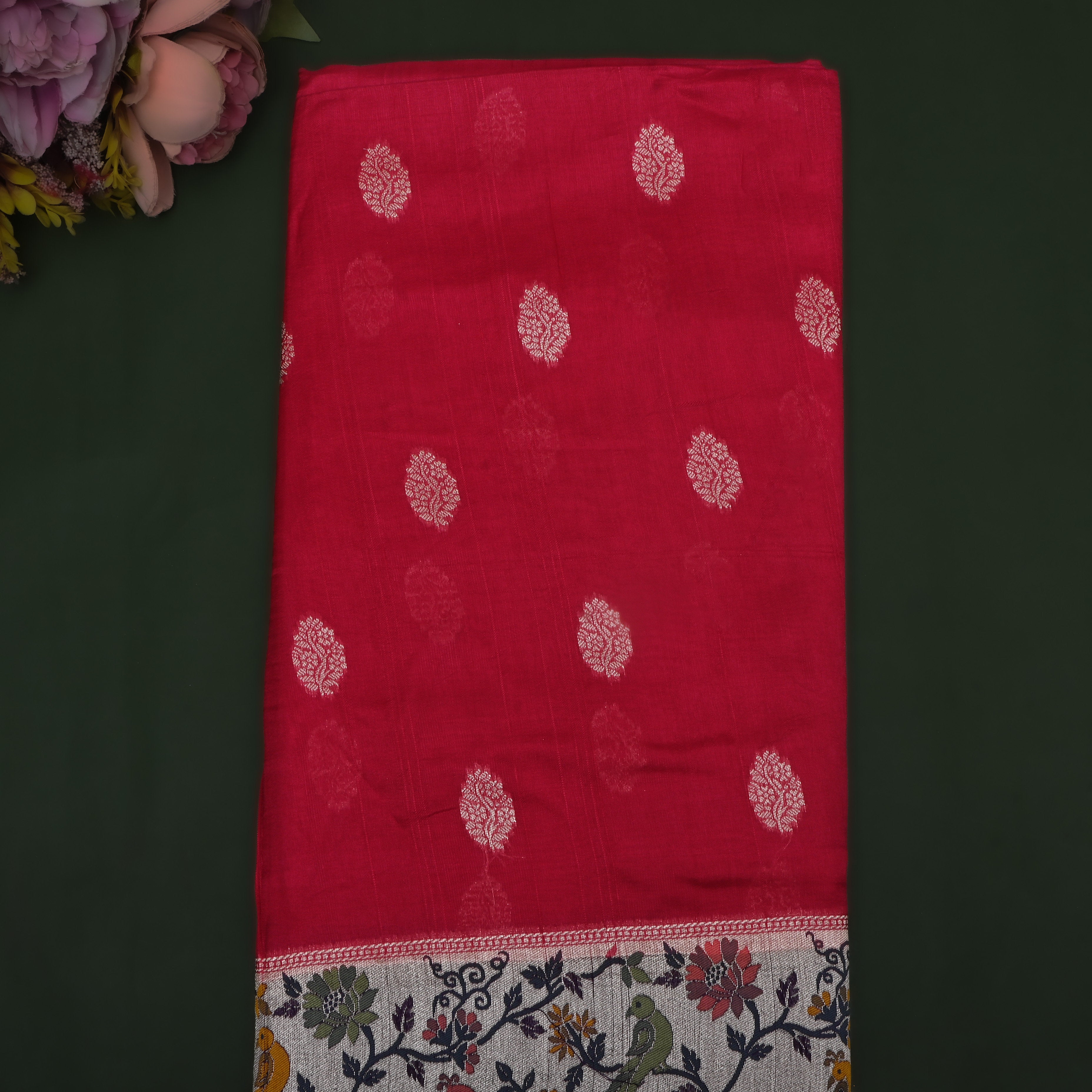 Dark Pink Dupion Silk Jamawar Fabric