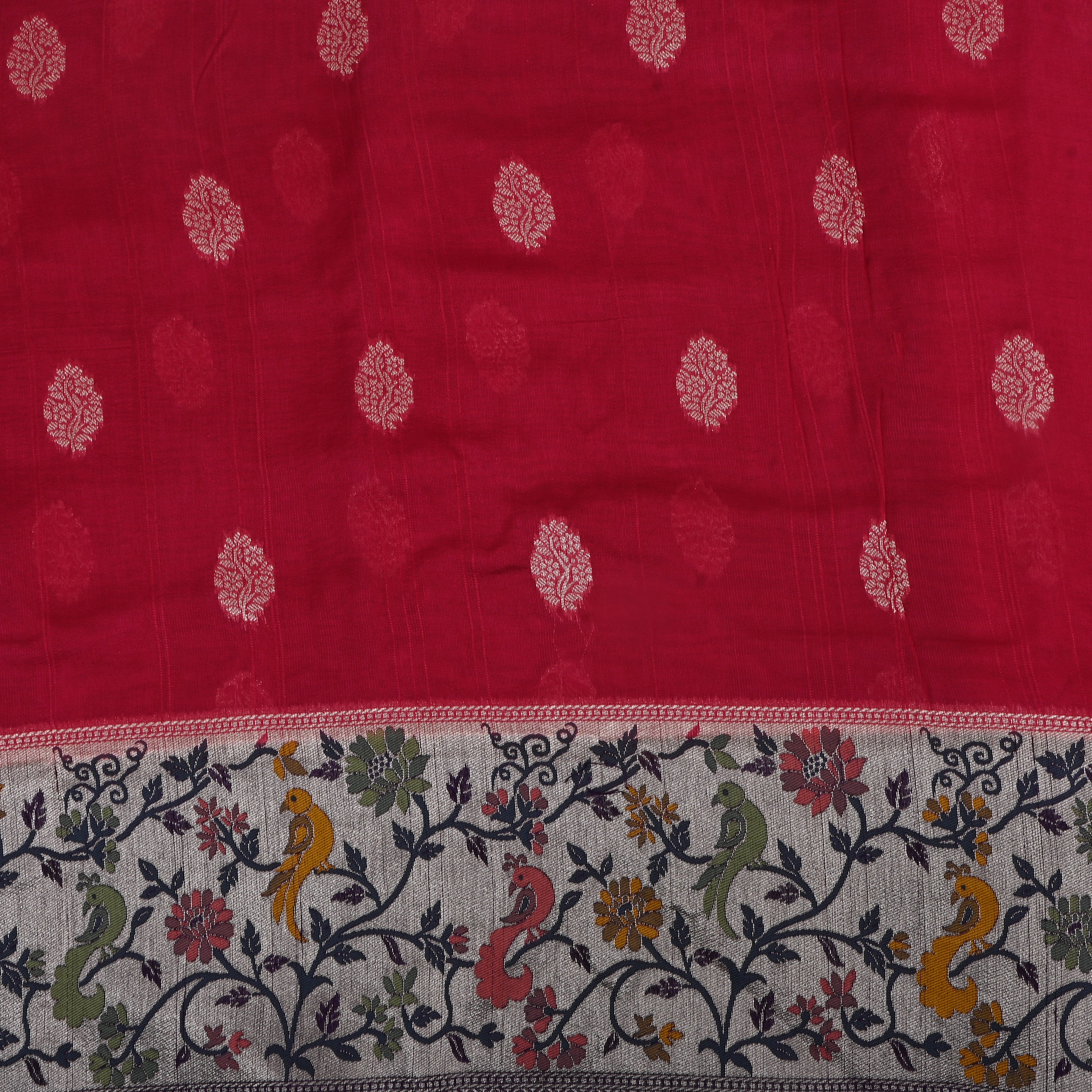Dark Pink Dupion Silk Jamawar Fabric