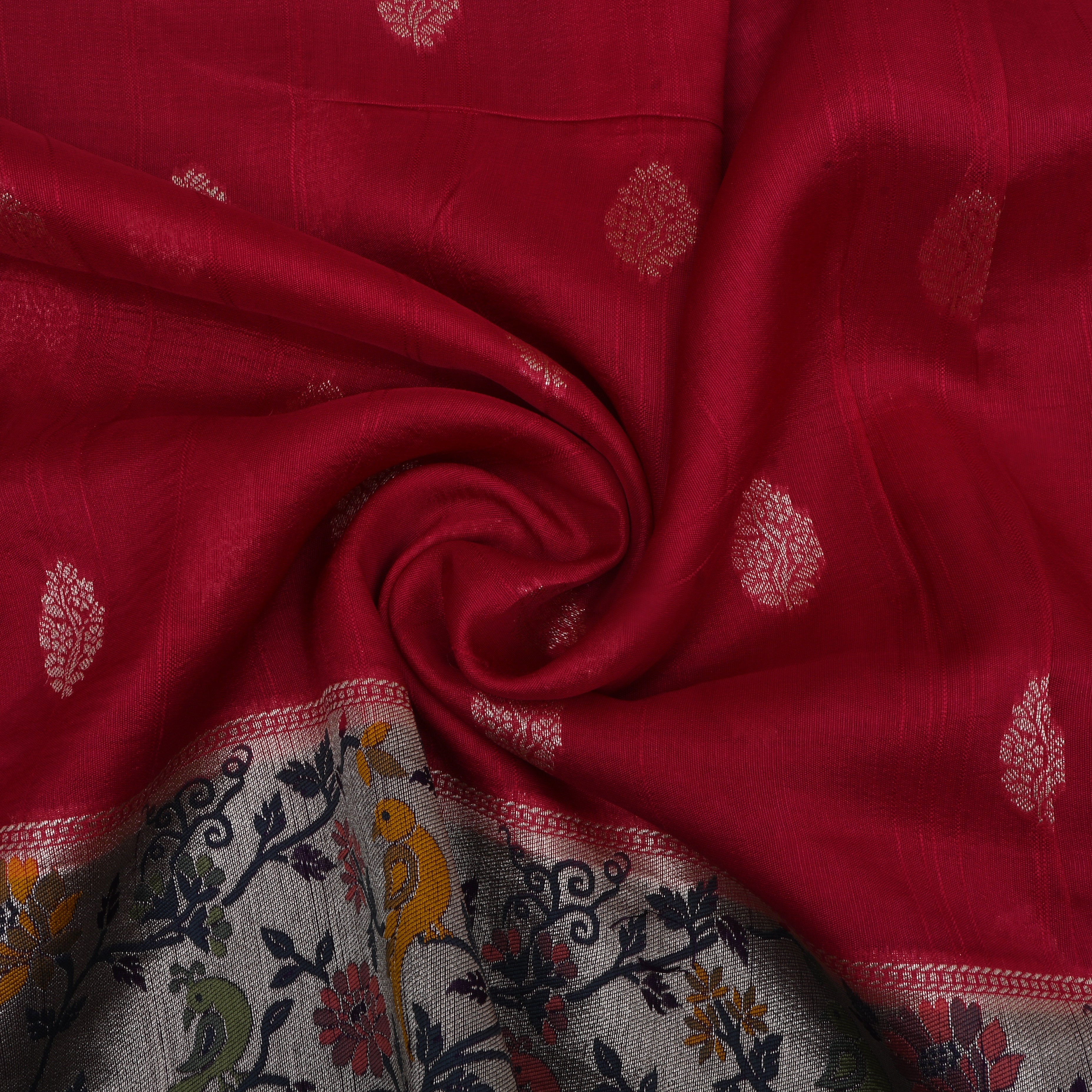 Dark Pink Dupion Silk Jamawar Fabric
