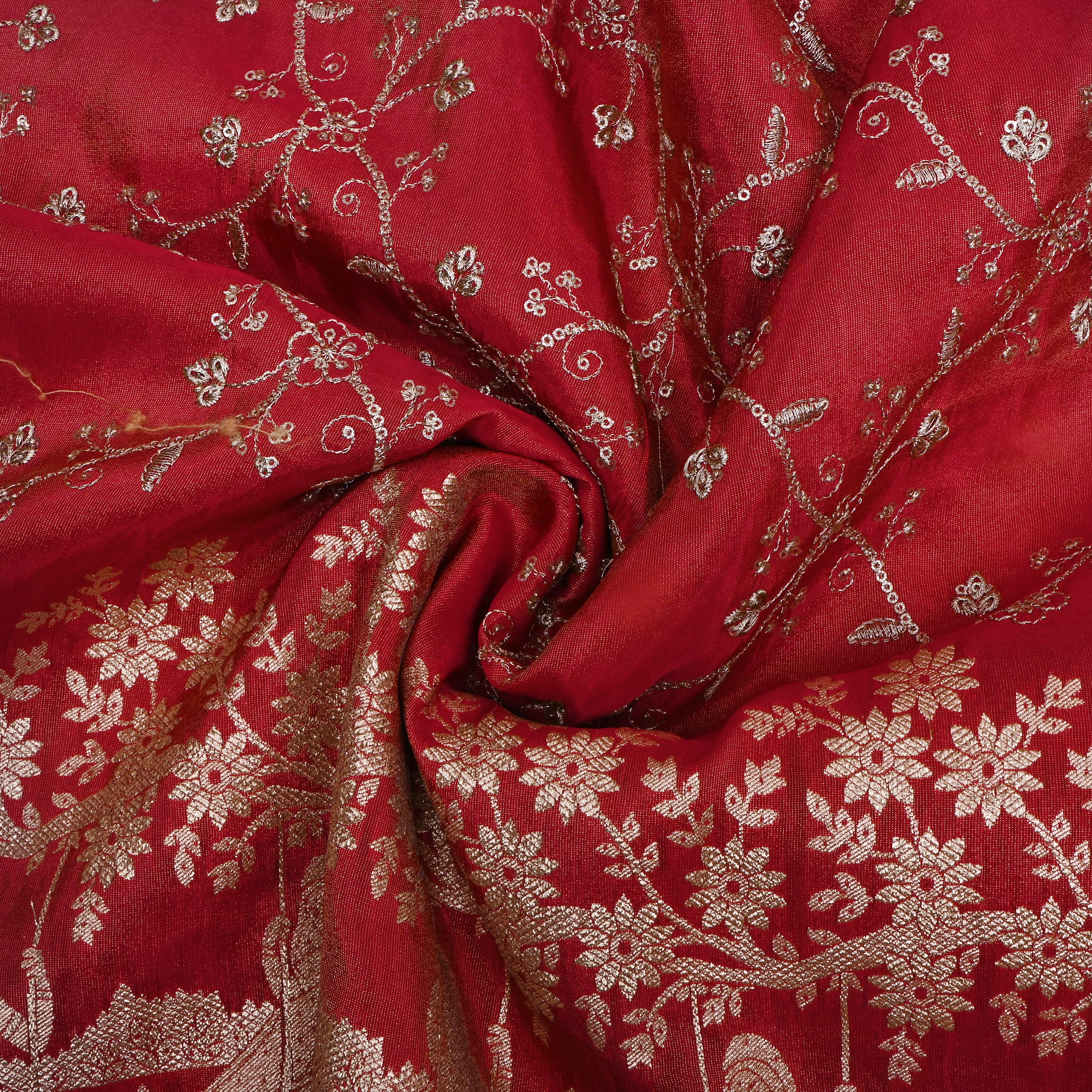 Crayon Red Zari Weave Tissue Fabric