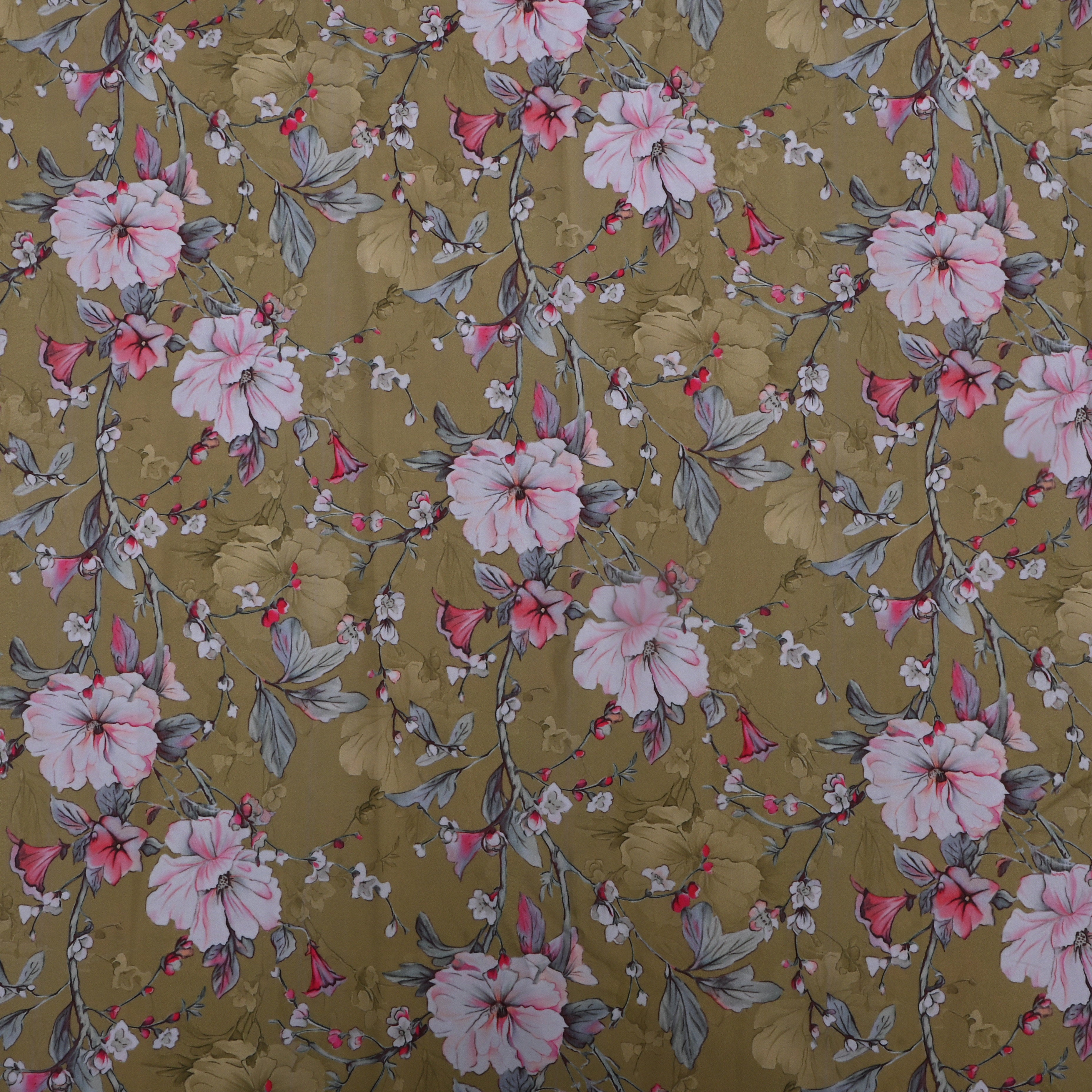 Dusty Green Floral Printed Silk Fabric