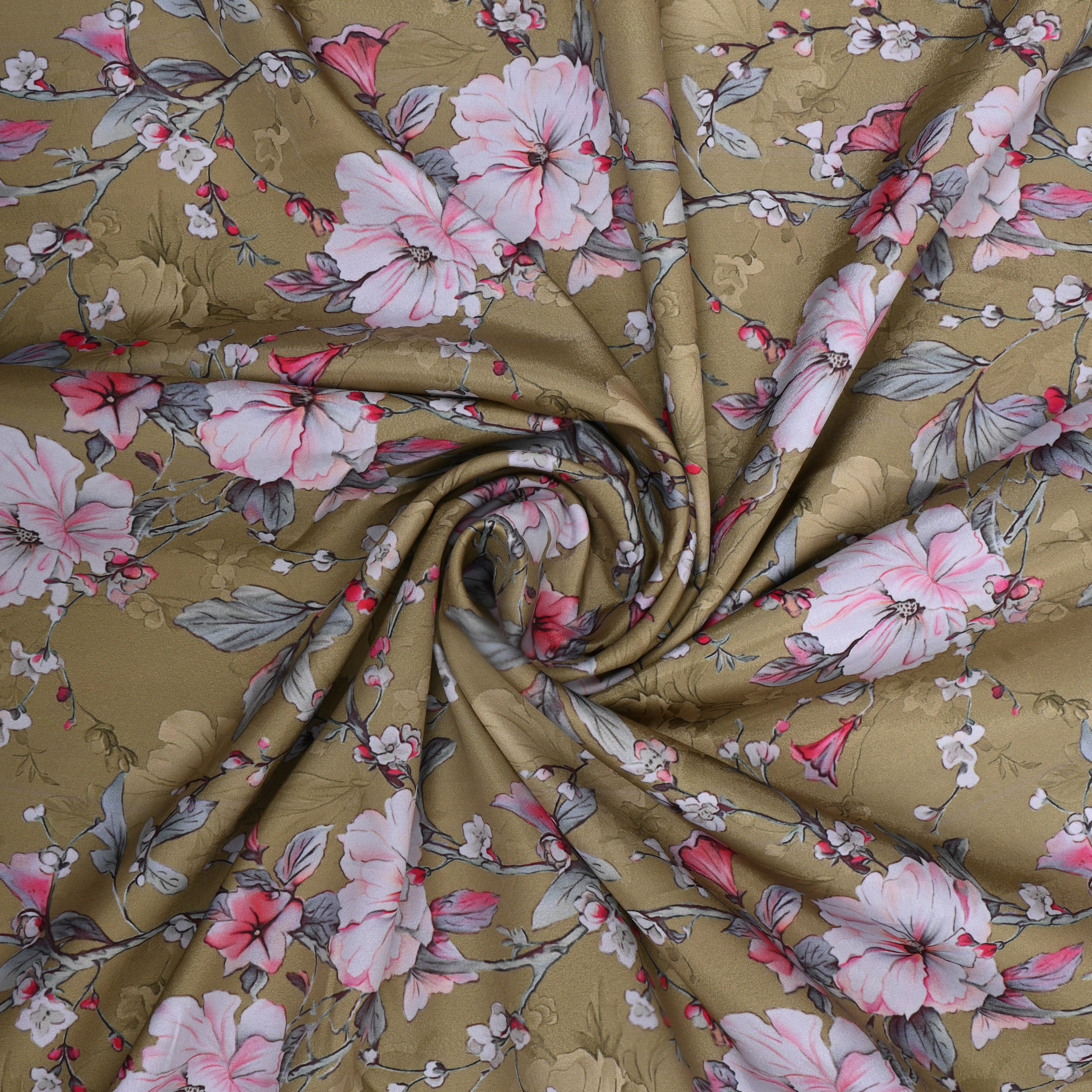 Dusty Green Floral Printed Silk Fabric