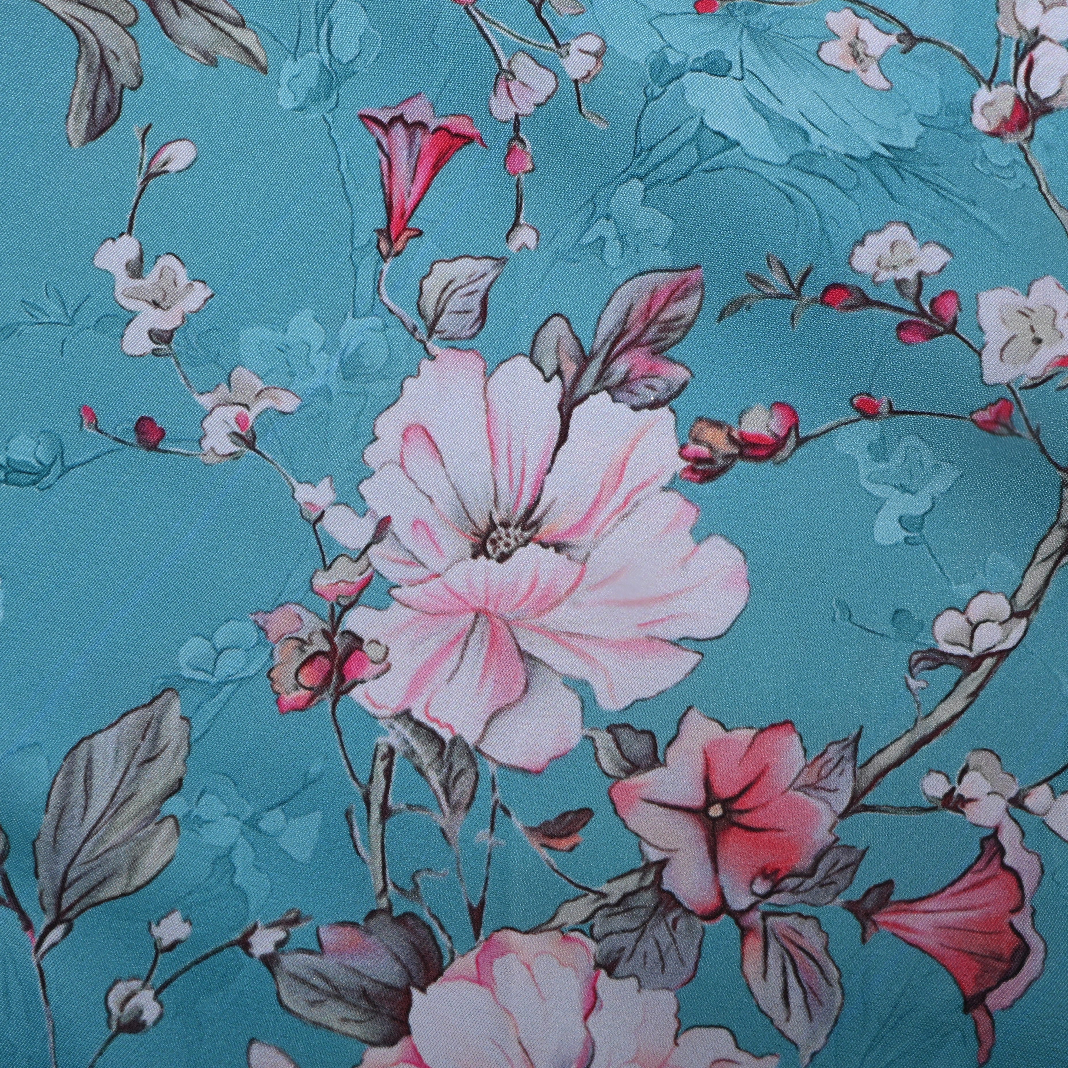 Light Sea Blue Floral Printed Silk Fabric
