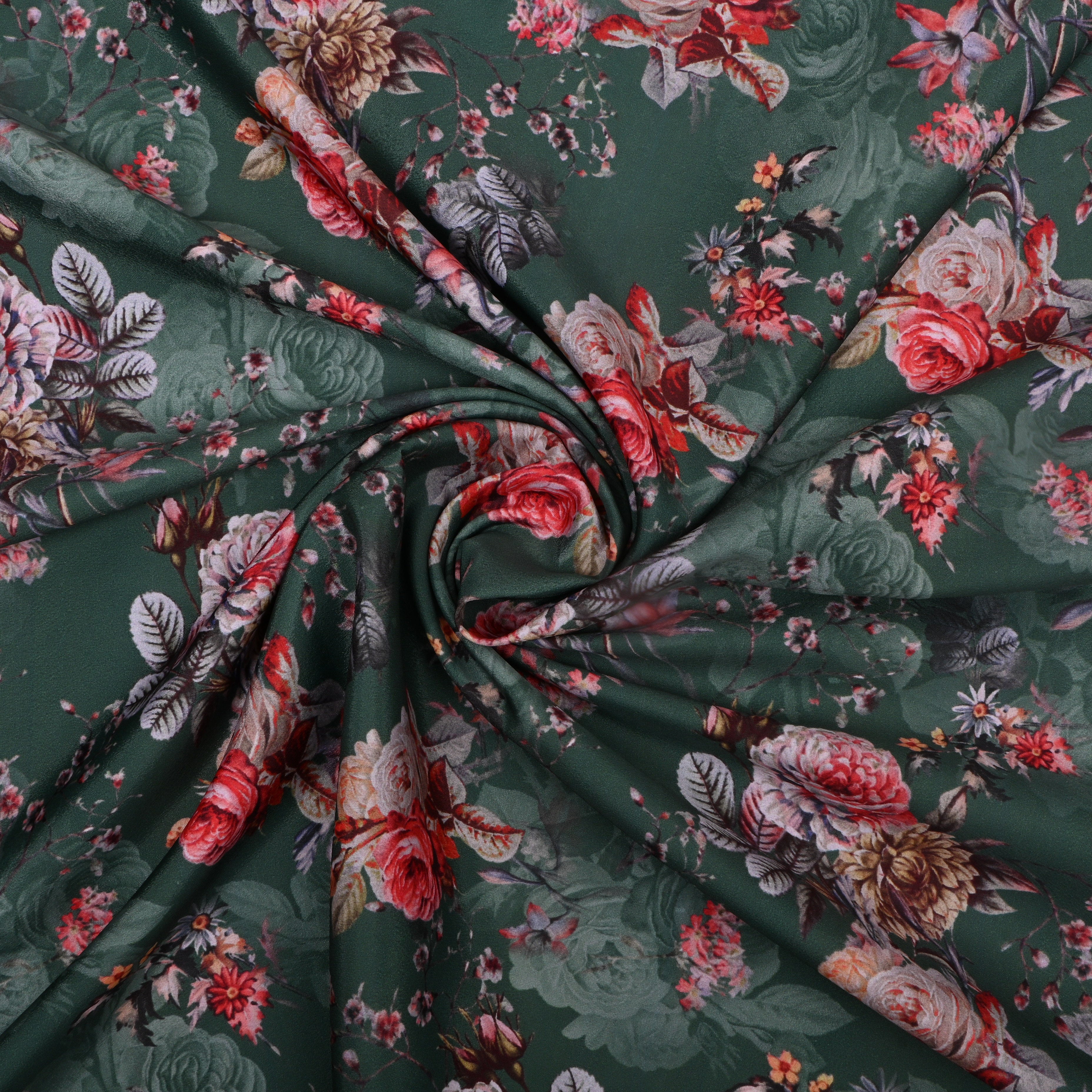Pine Green Printed Floral Silk Fabric