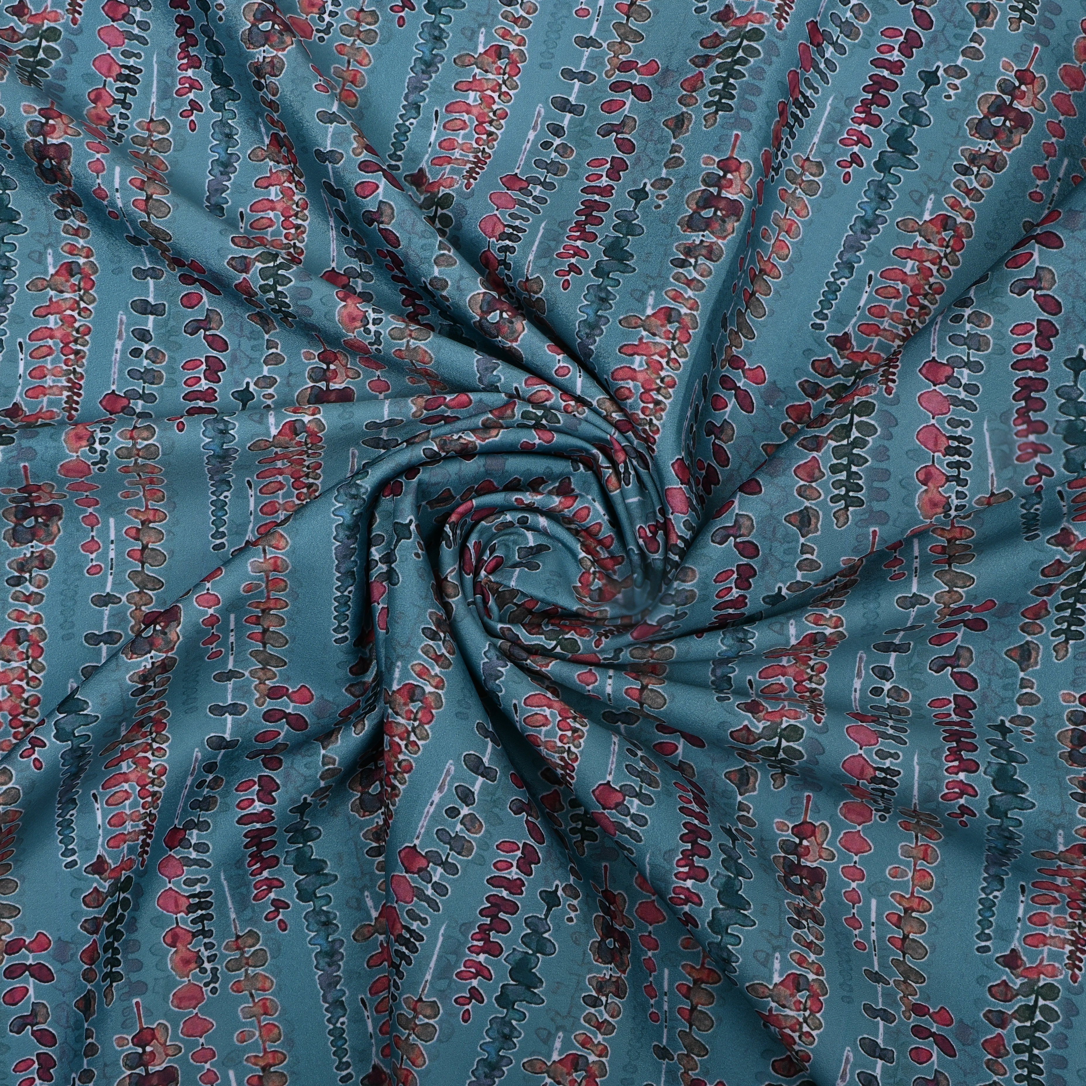 Steel Blue Floral Printed Silk Fabric