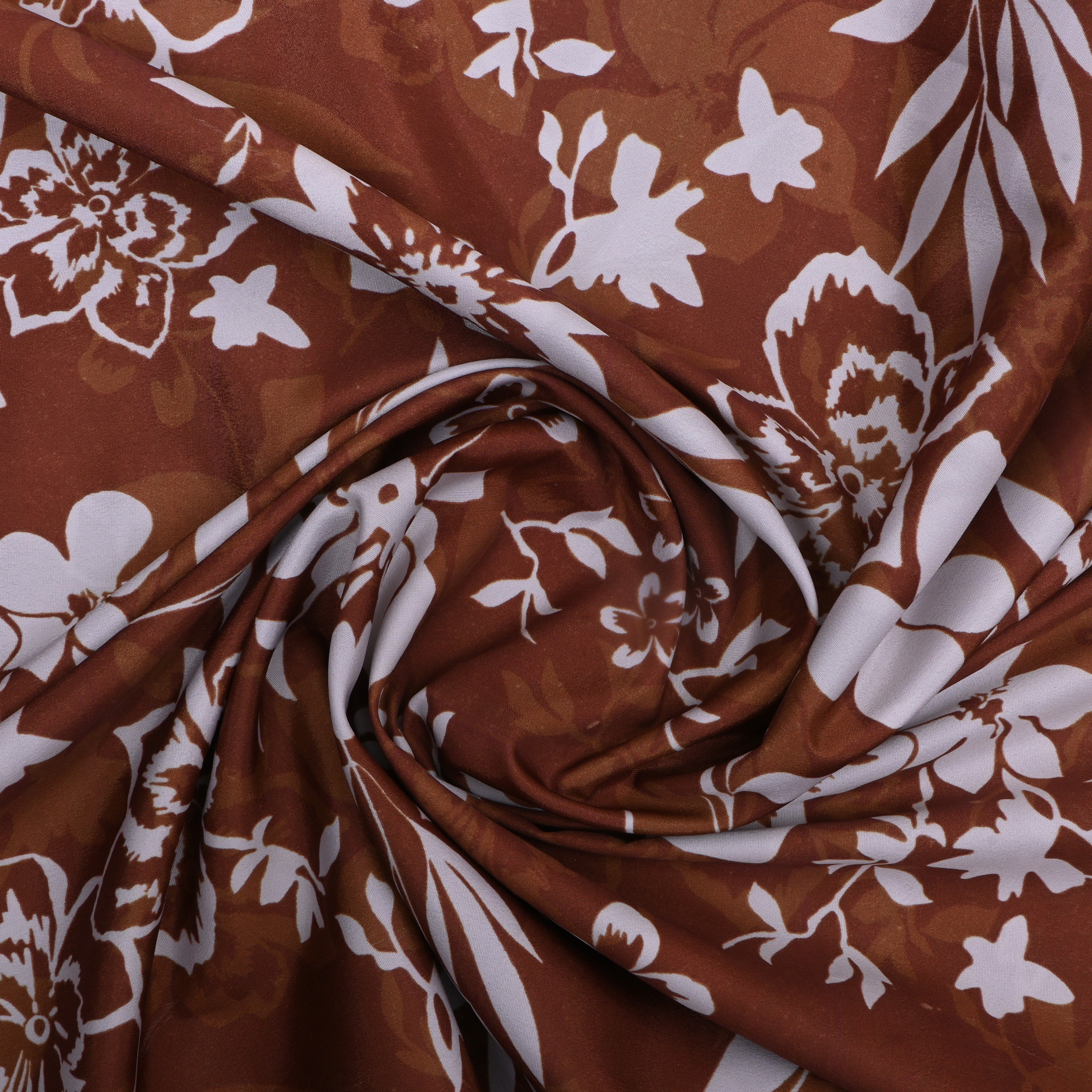 Brown Floral Printed Silk Fabric