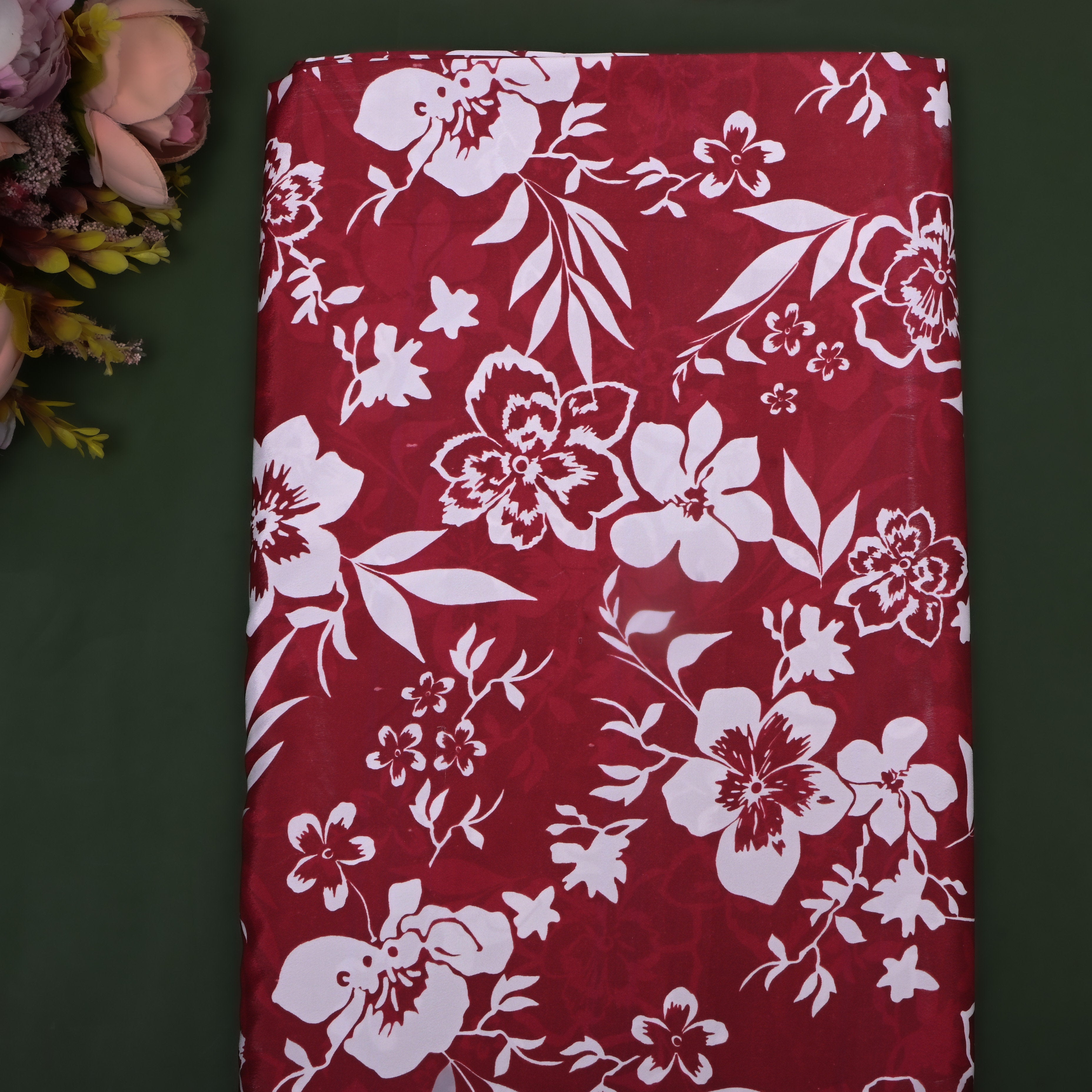 Maroon Floral Printed Silk Fabric