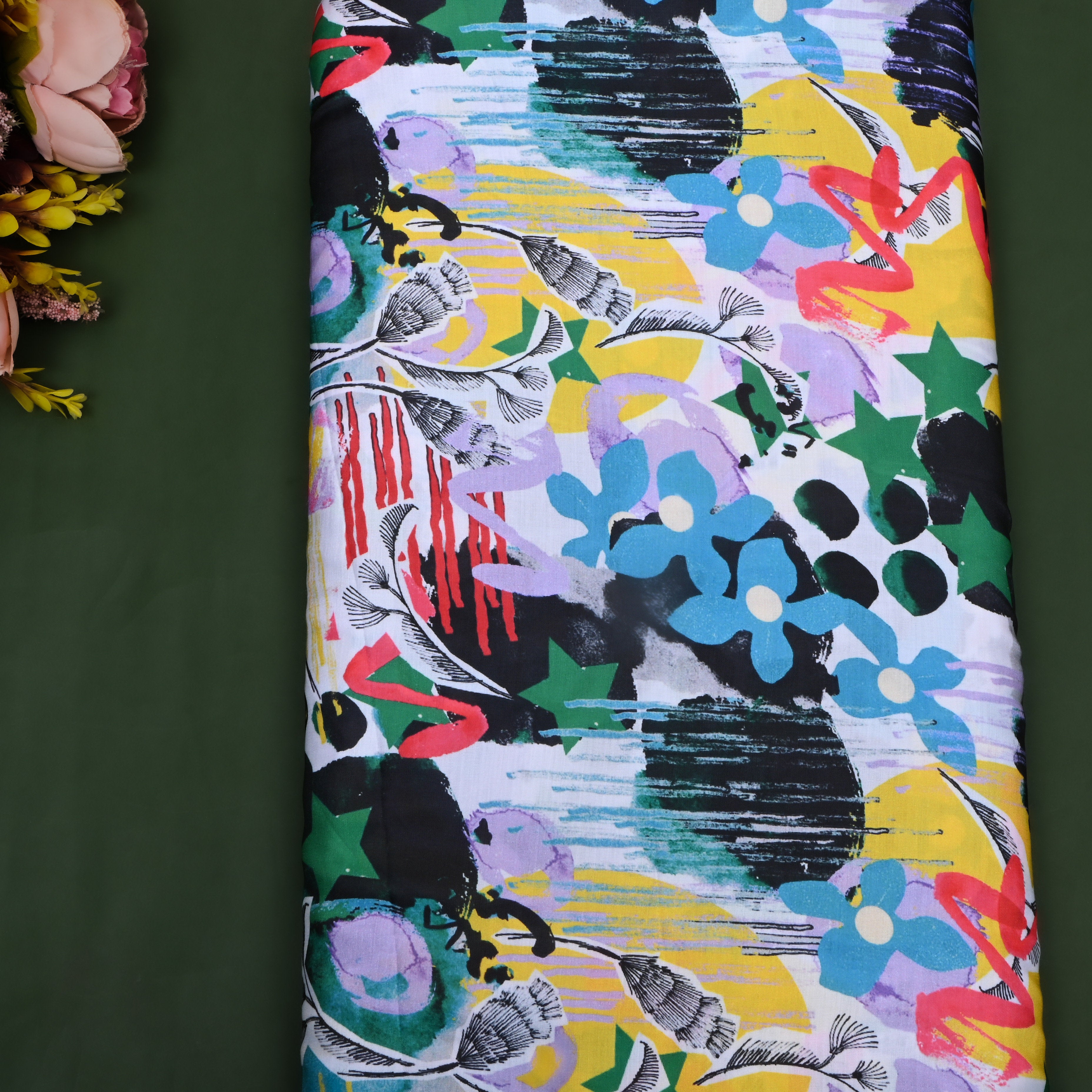 Multicolour Mixed Printed Silk Fabric