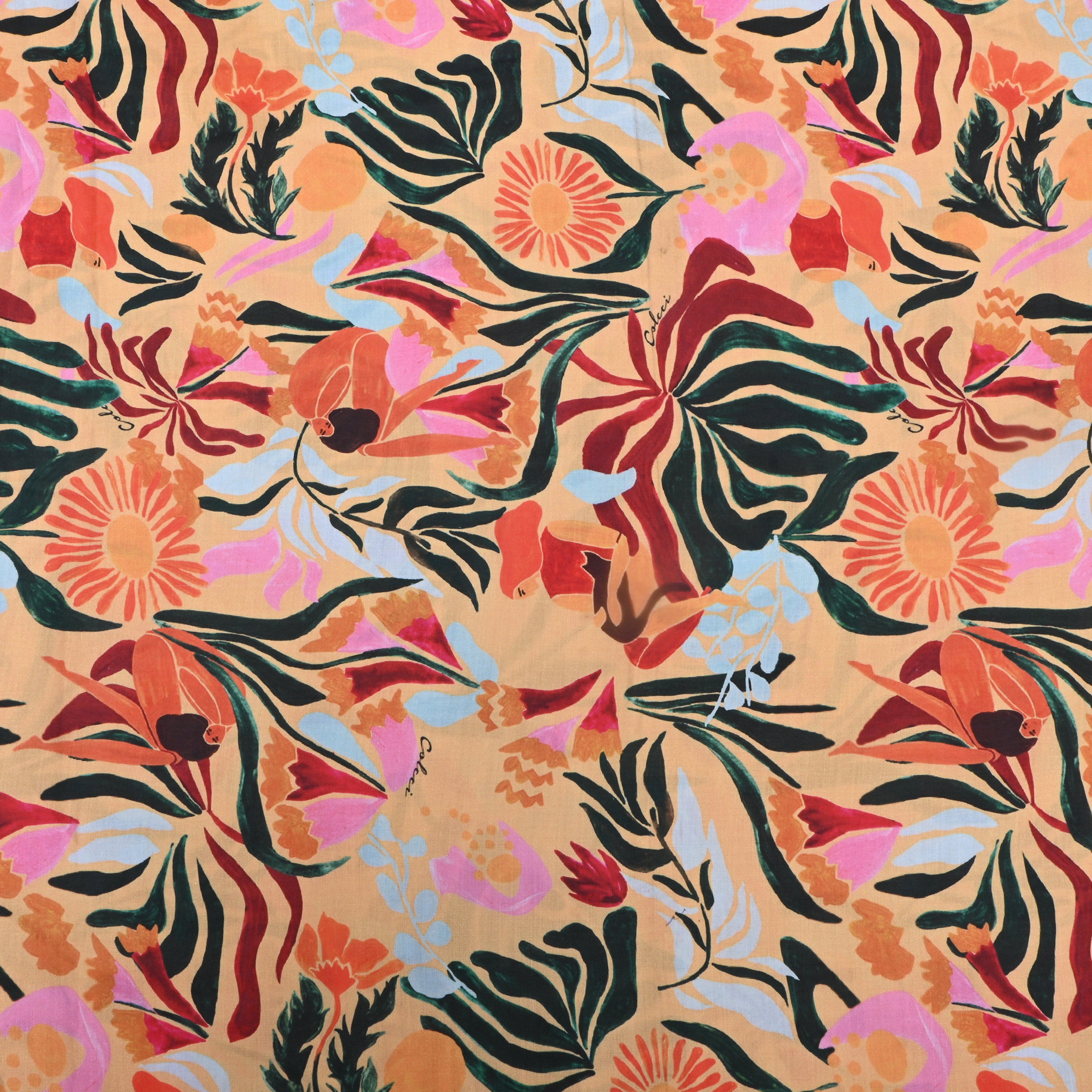 Yellow Multicolour Floral Printed Silk Fabric