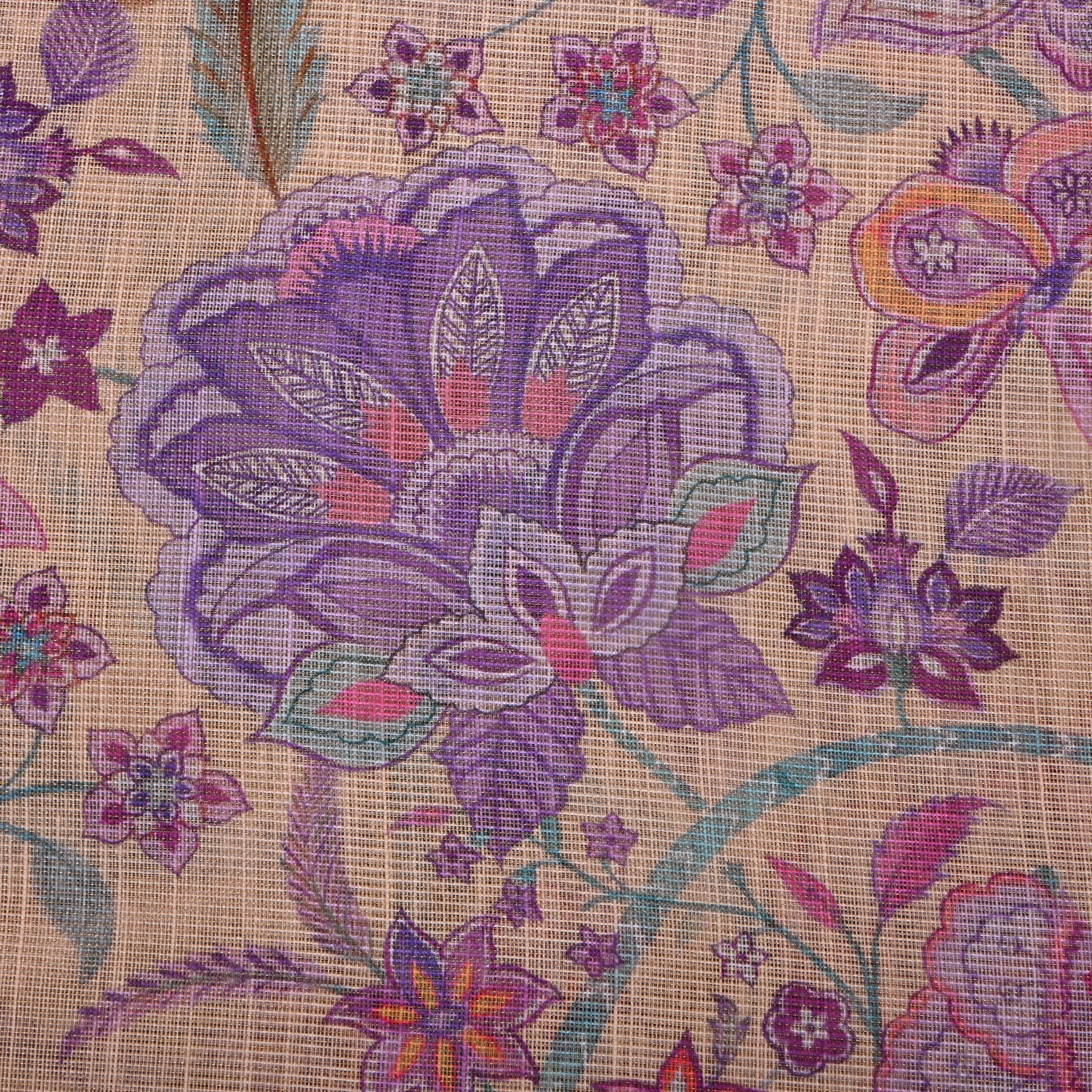 Peach Yellow Floral Printed Tissue Fabric