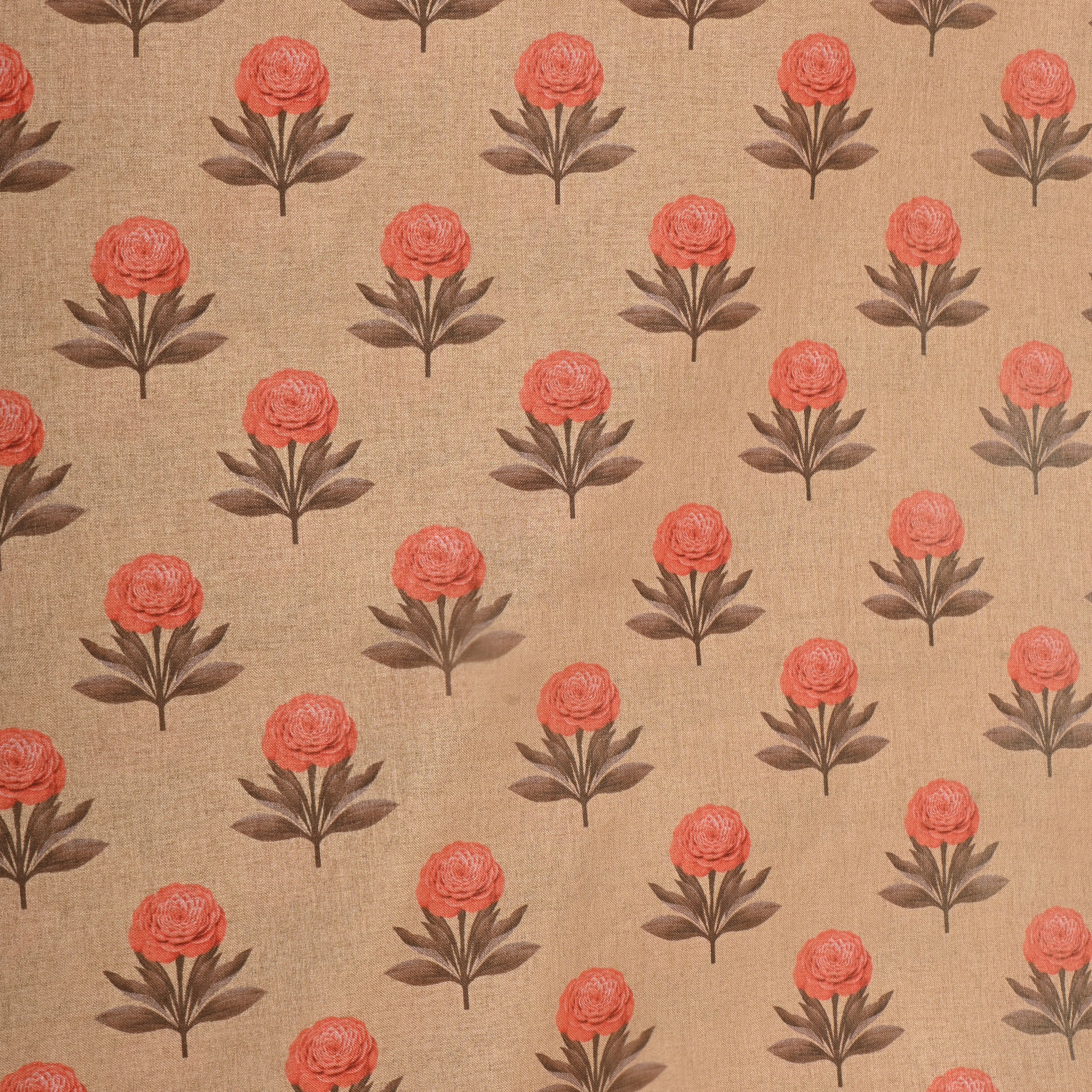 Pastel Brown Digital Floral Printed Tussar Fabric