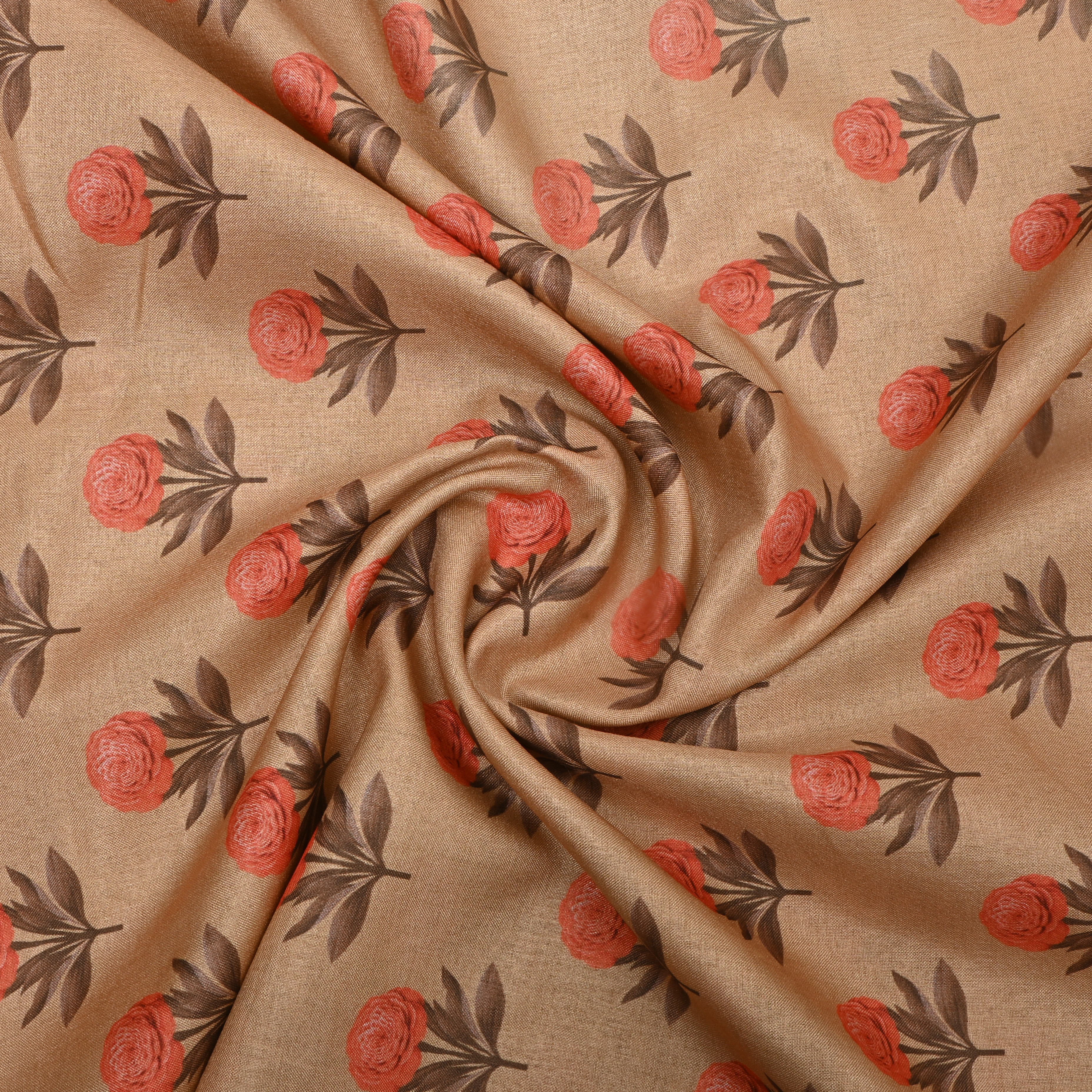 Pastel Brown Digital Floral Printed Tussar Fabric