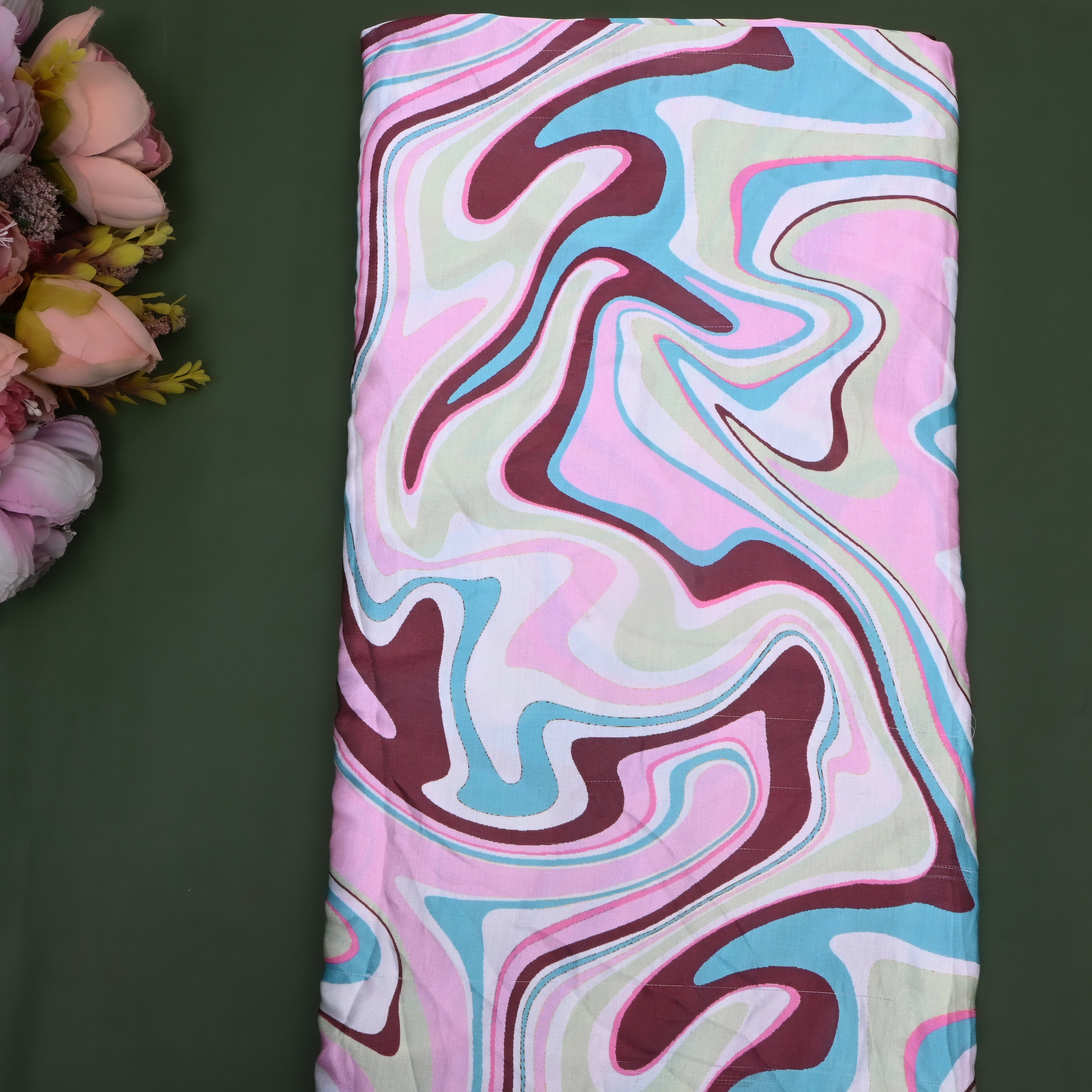 Pastel Multicolour Abstract Printed Silk Fabric