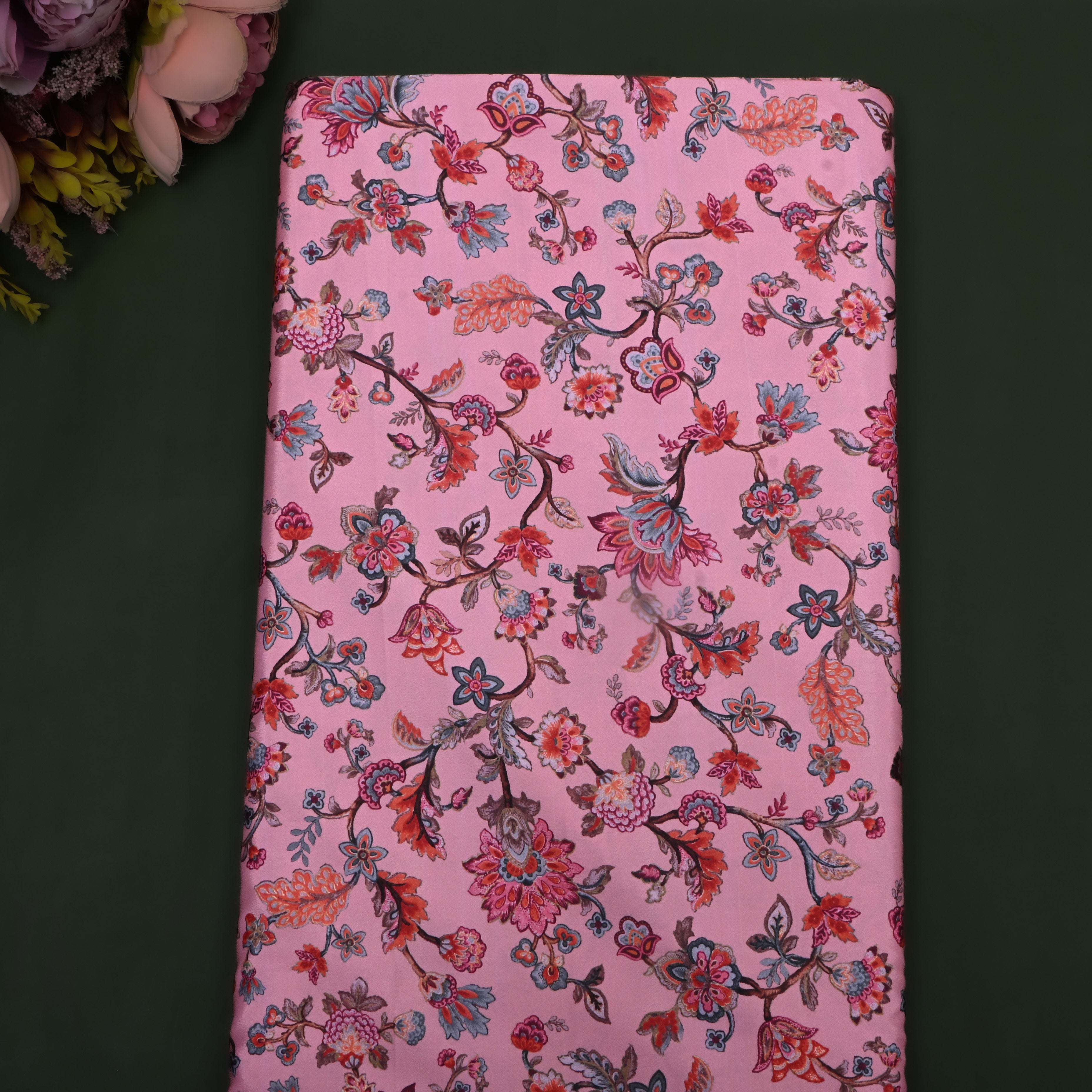 Baby Pink Floral Printed Silk Fabric