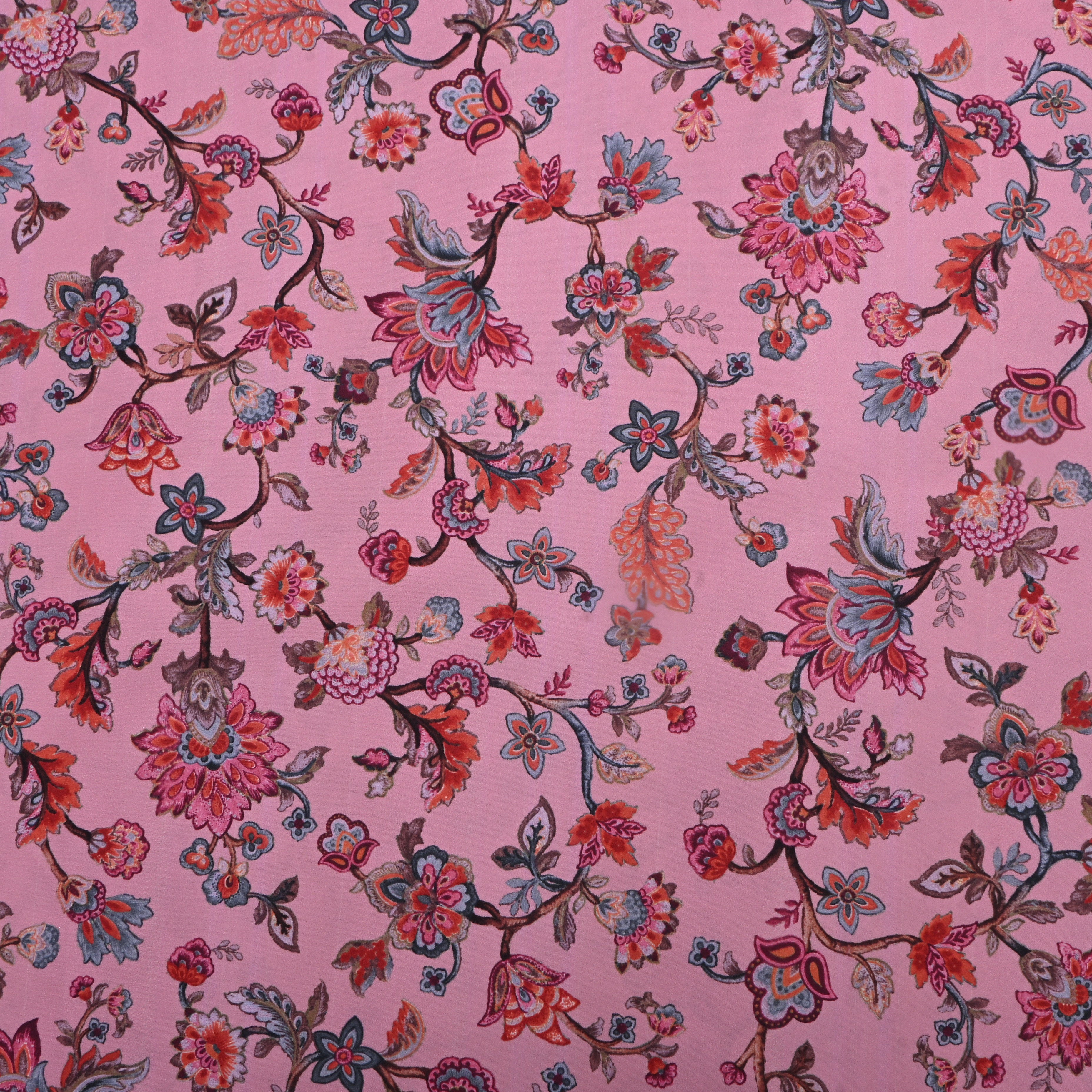 Baby Pink Floral Printed Silk Fabric