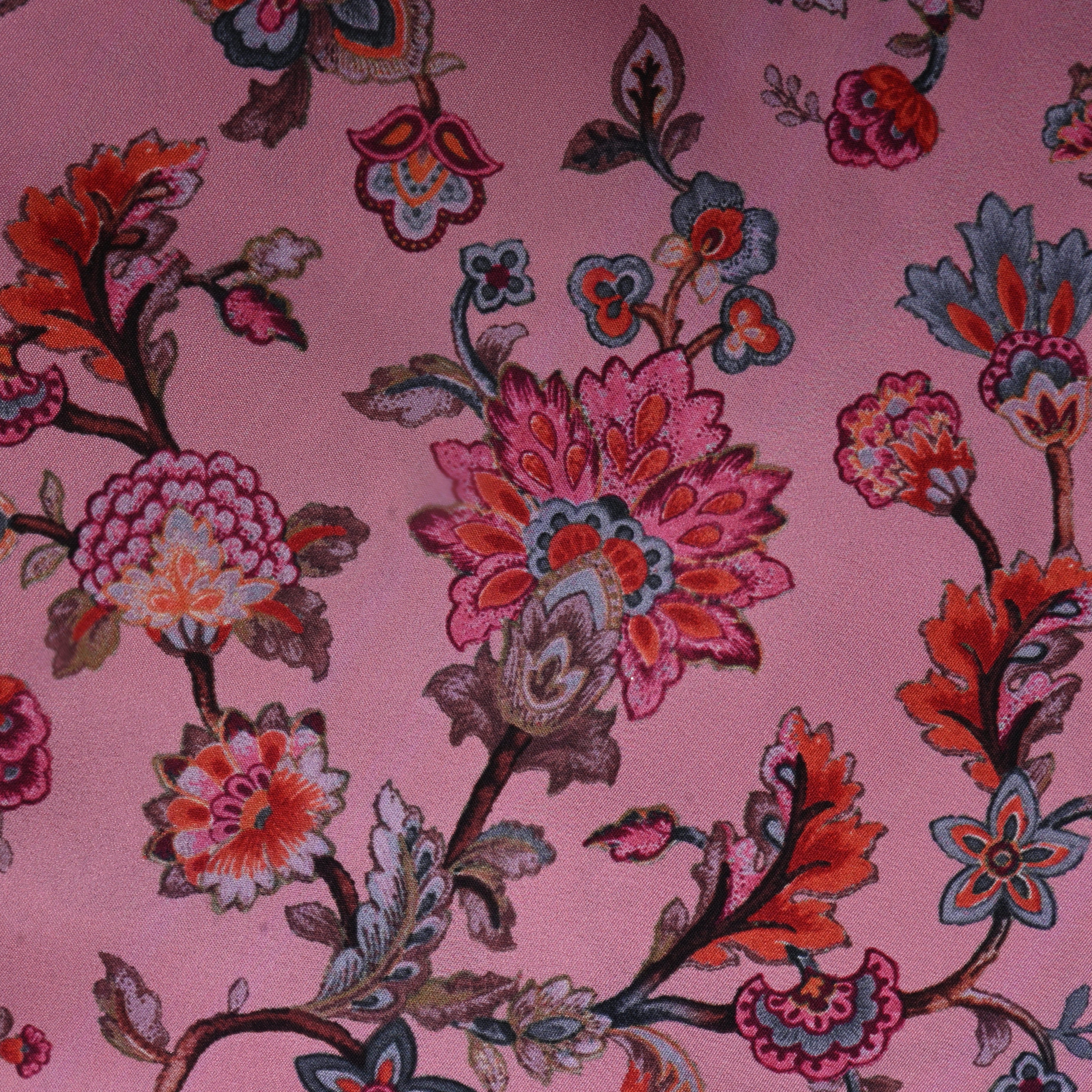 Baby Pink Floral Printed Silk Fabric