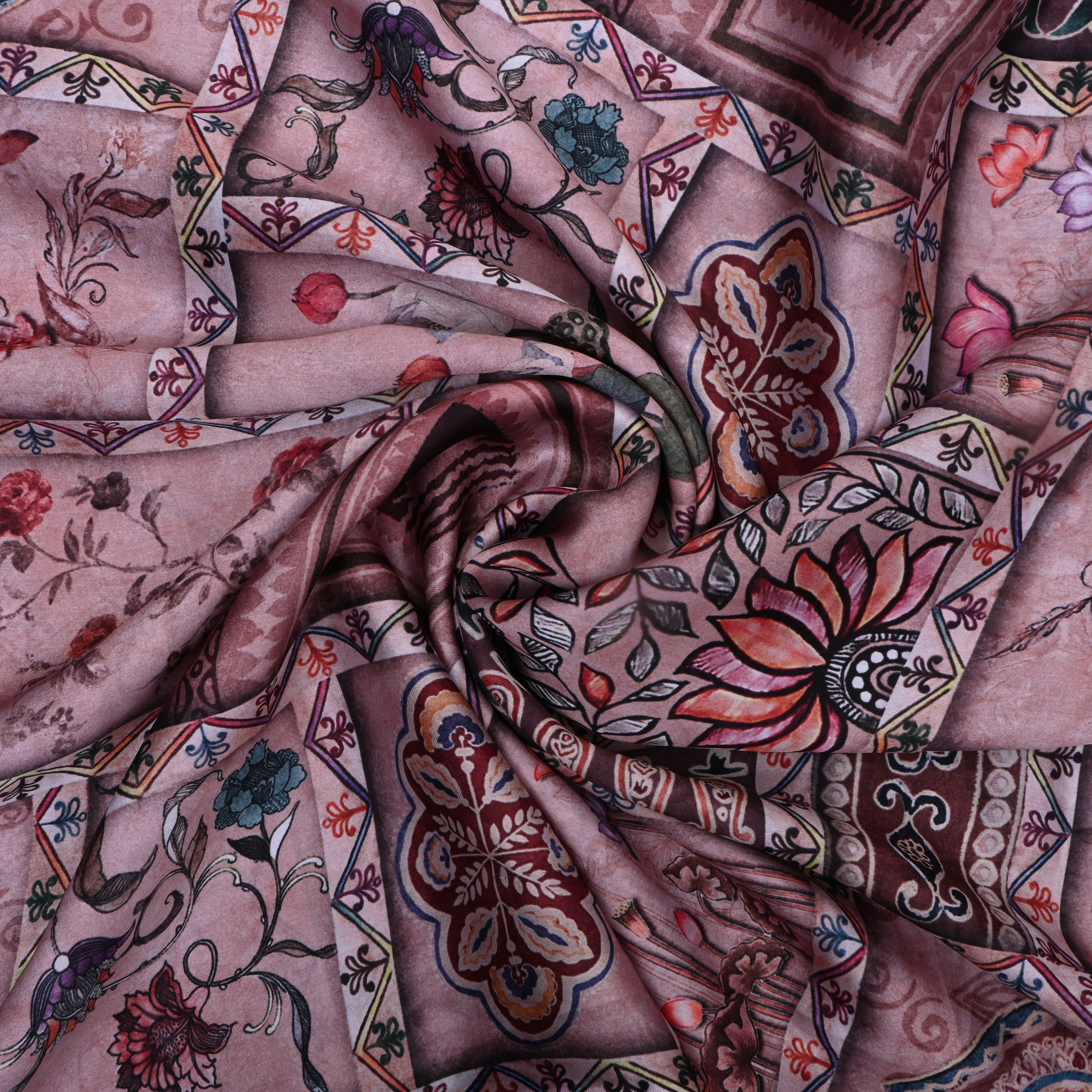 Pink Floral Printed Silk Fabric