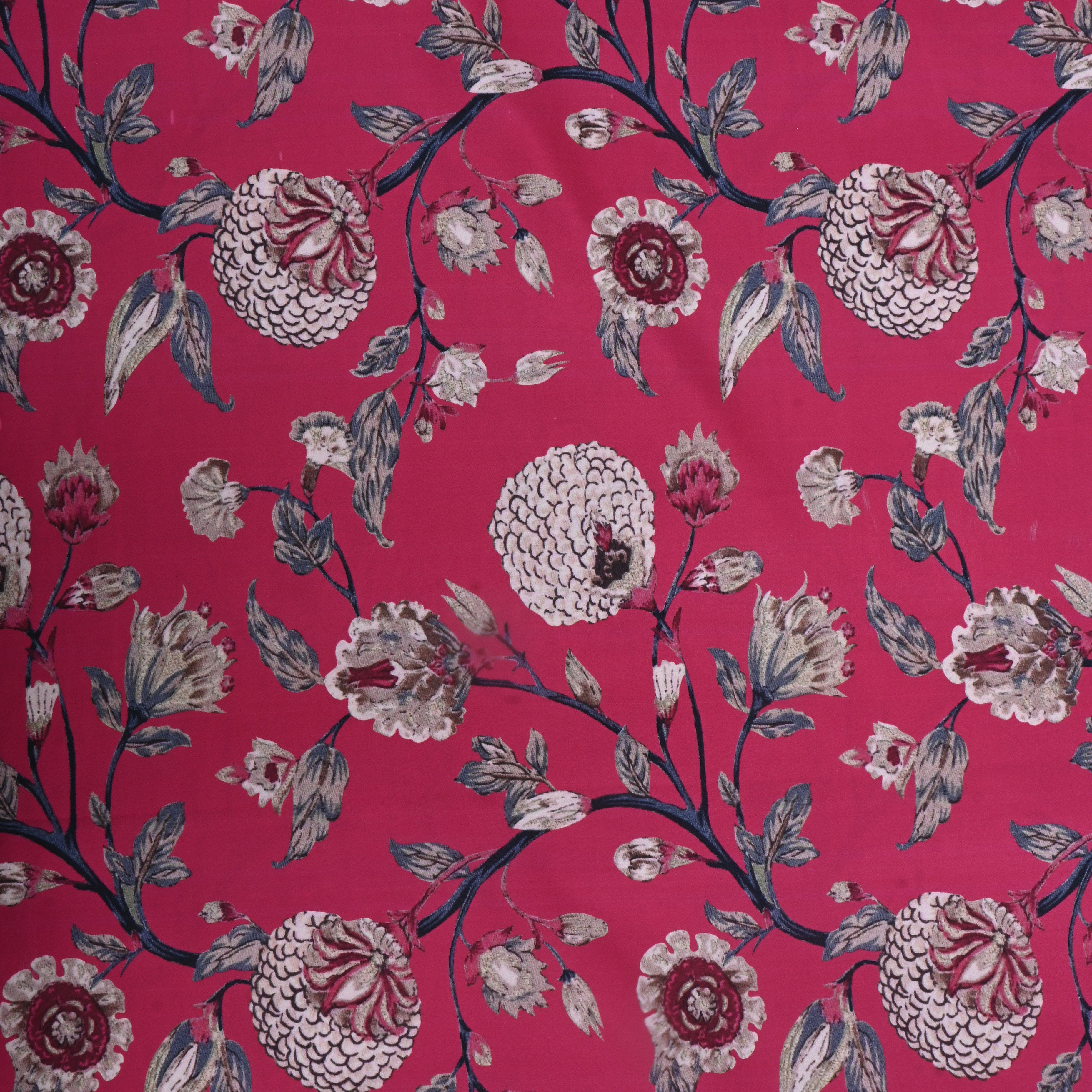 Deep Carnation Pink Floral Printed Silk Fabric