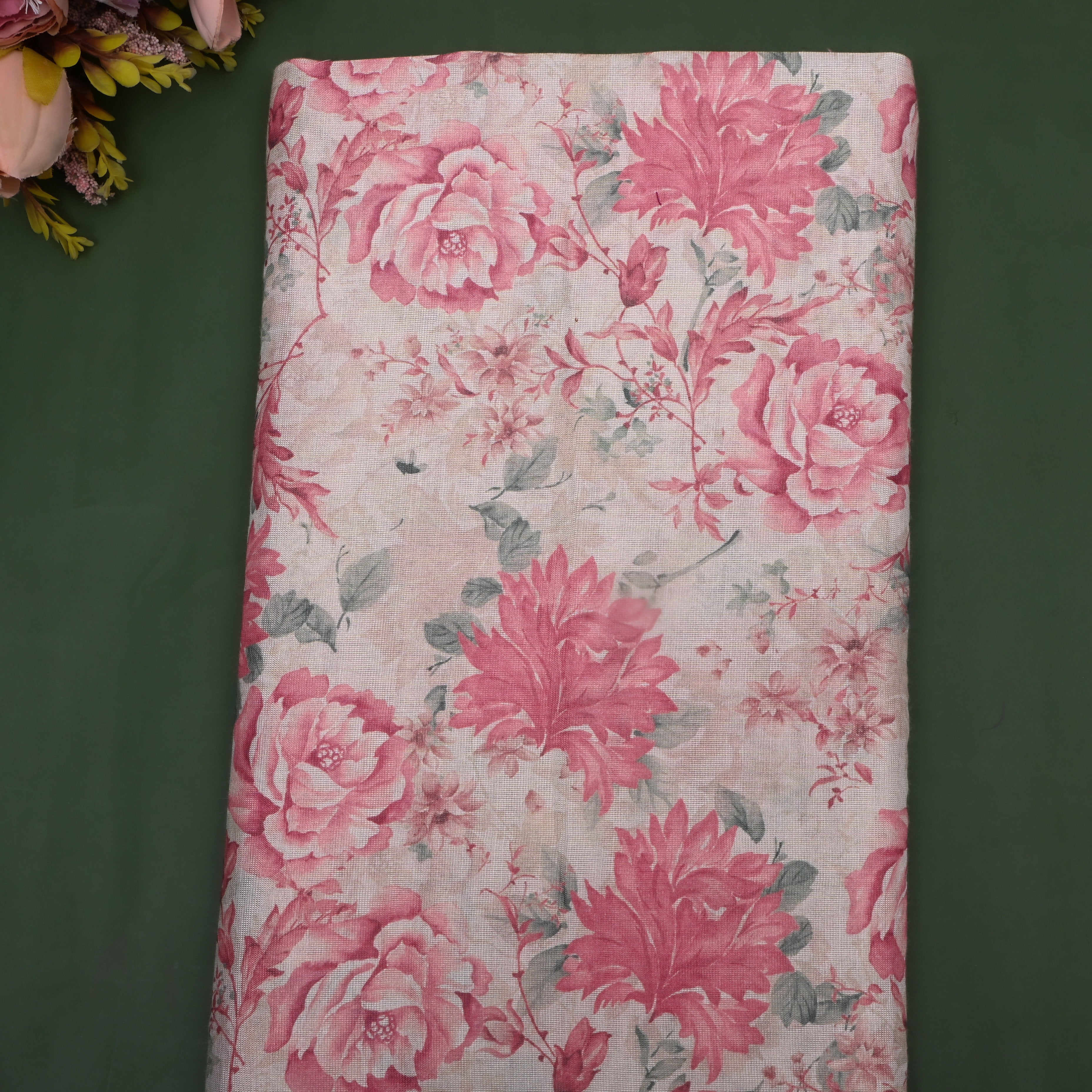 Pale Pink Floral Printed Tissue Fabric