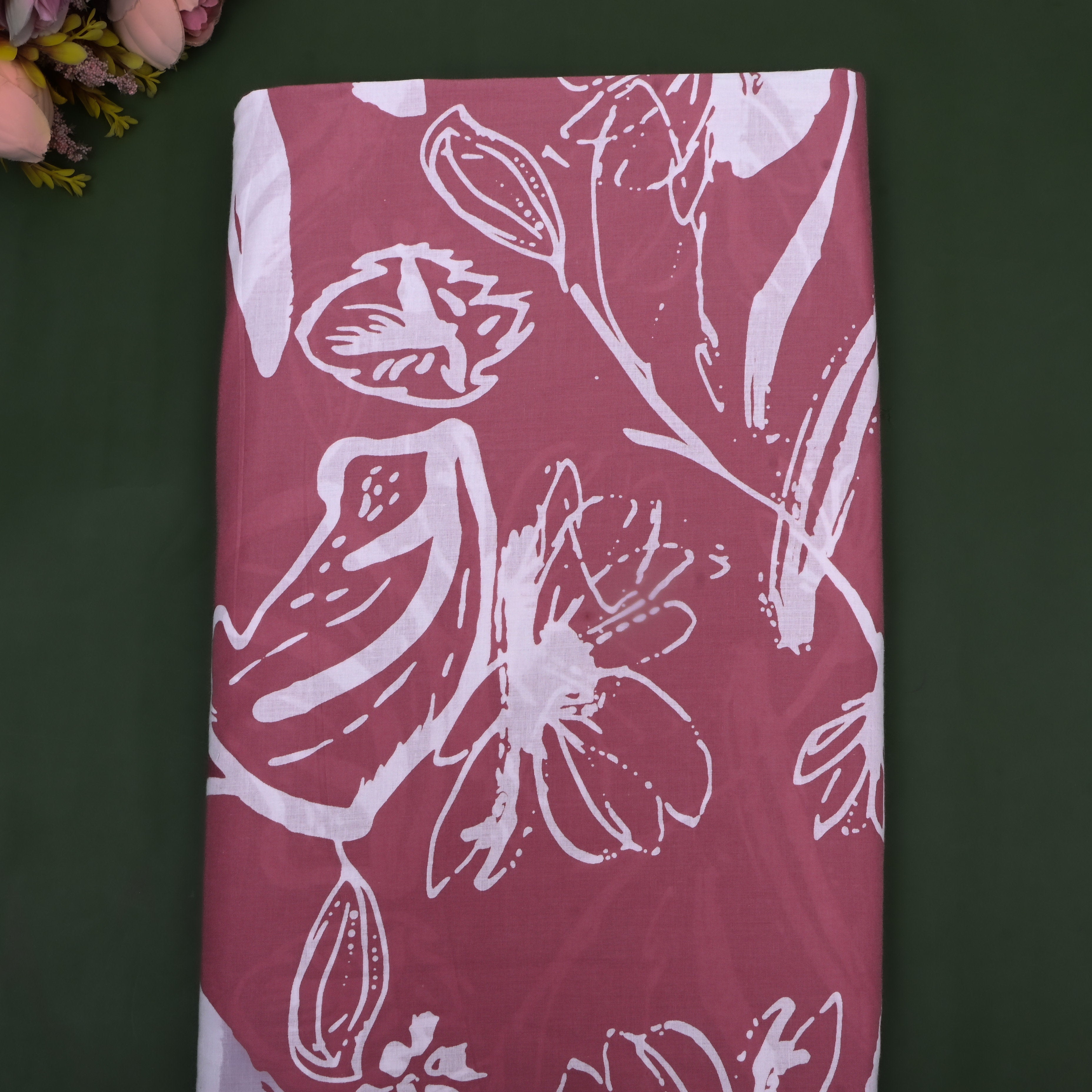 Rouge Pink Floral Printed Cotton Fabric