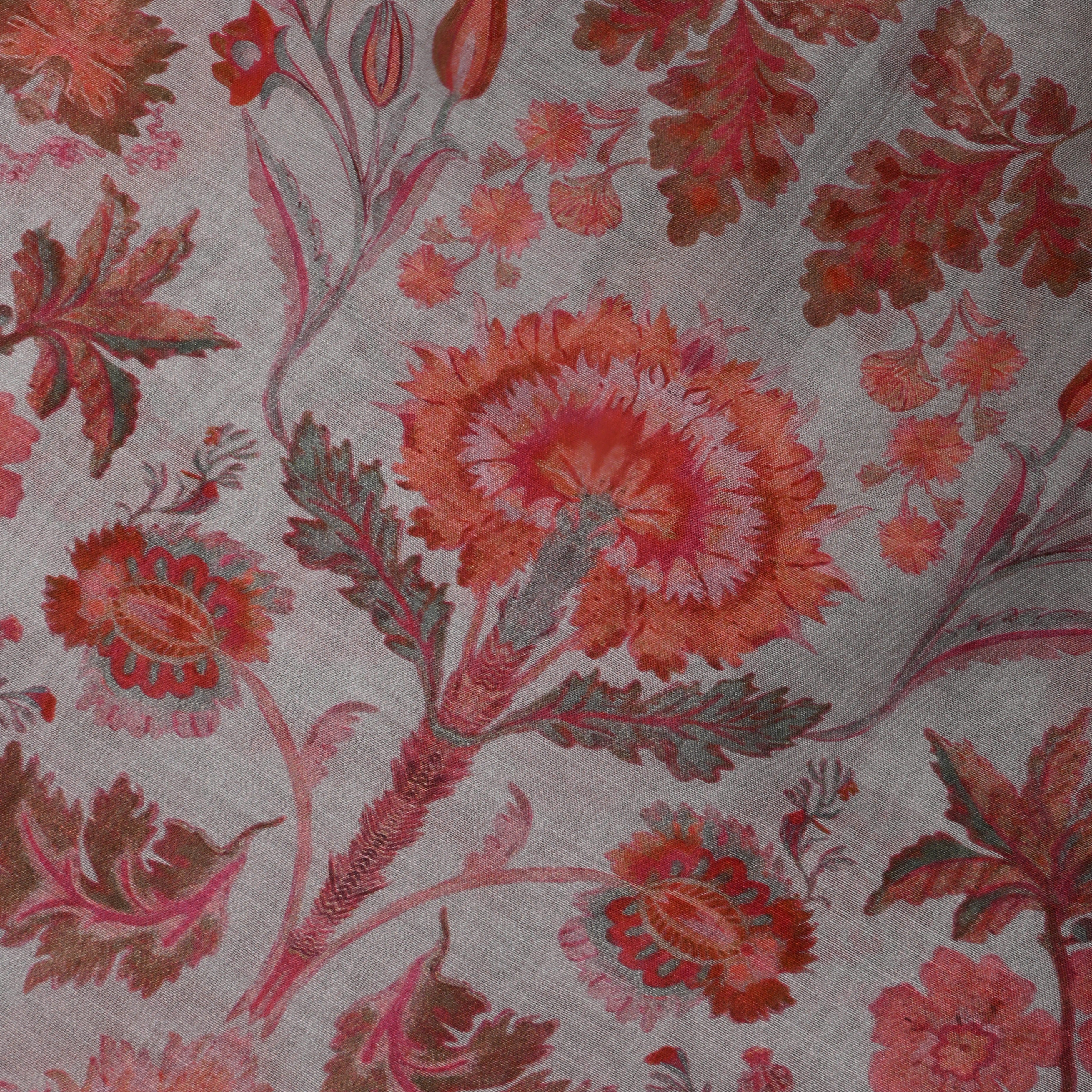 Off-White Floral Printed Chanderi Fabric