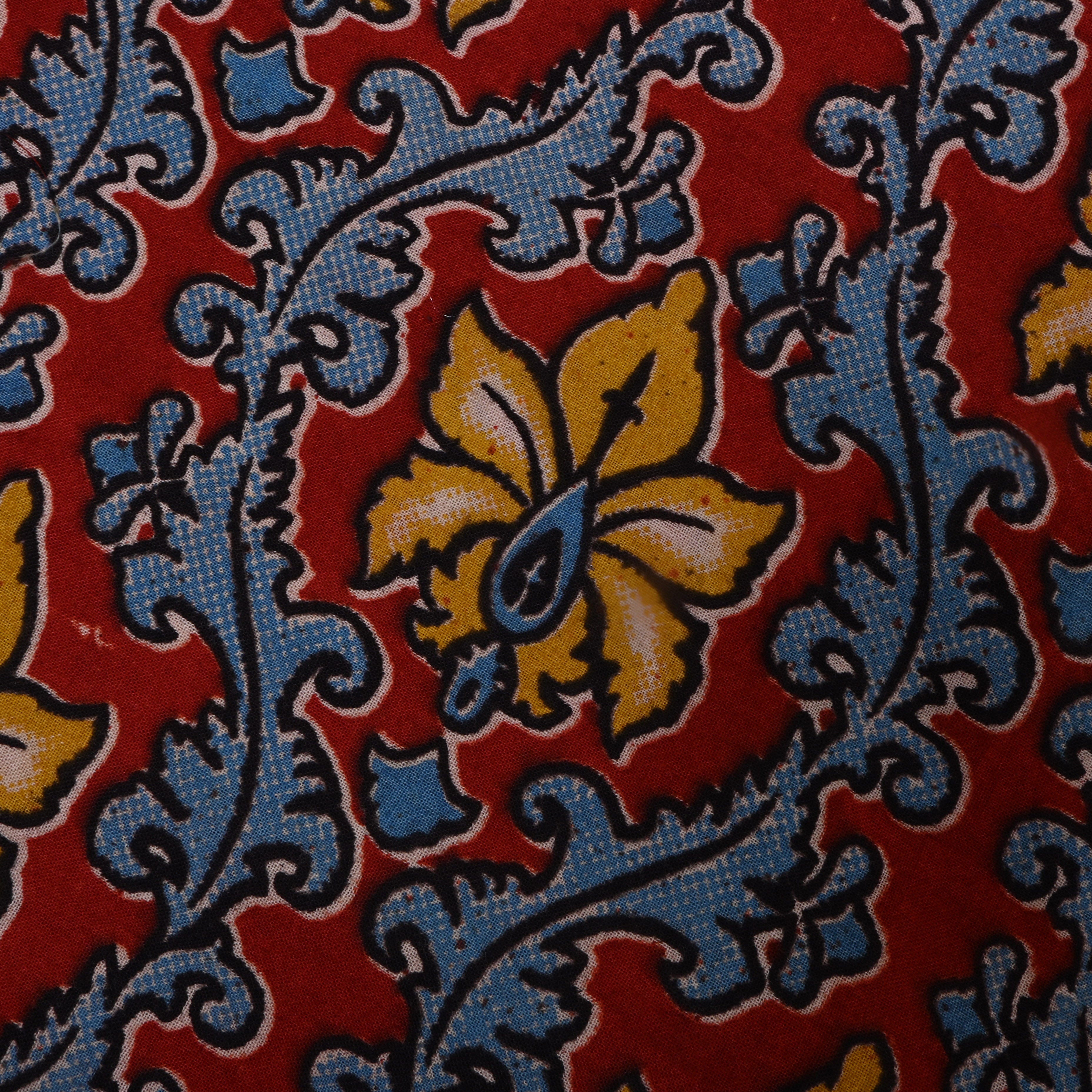 Crimson Red Kalamkari Printed Cotton Fabric