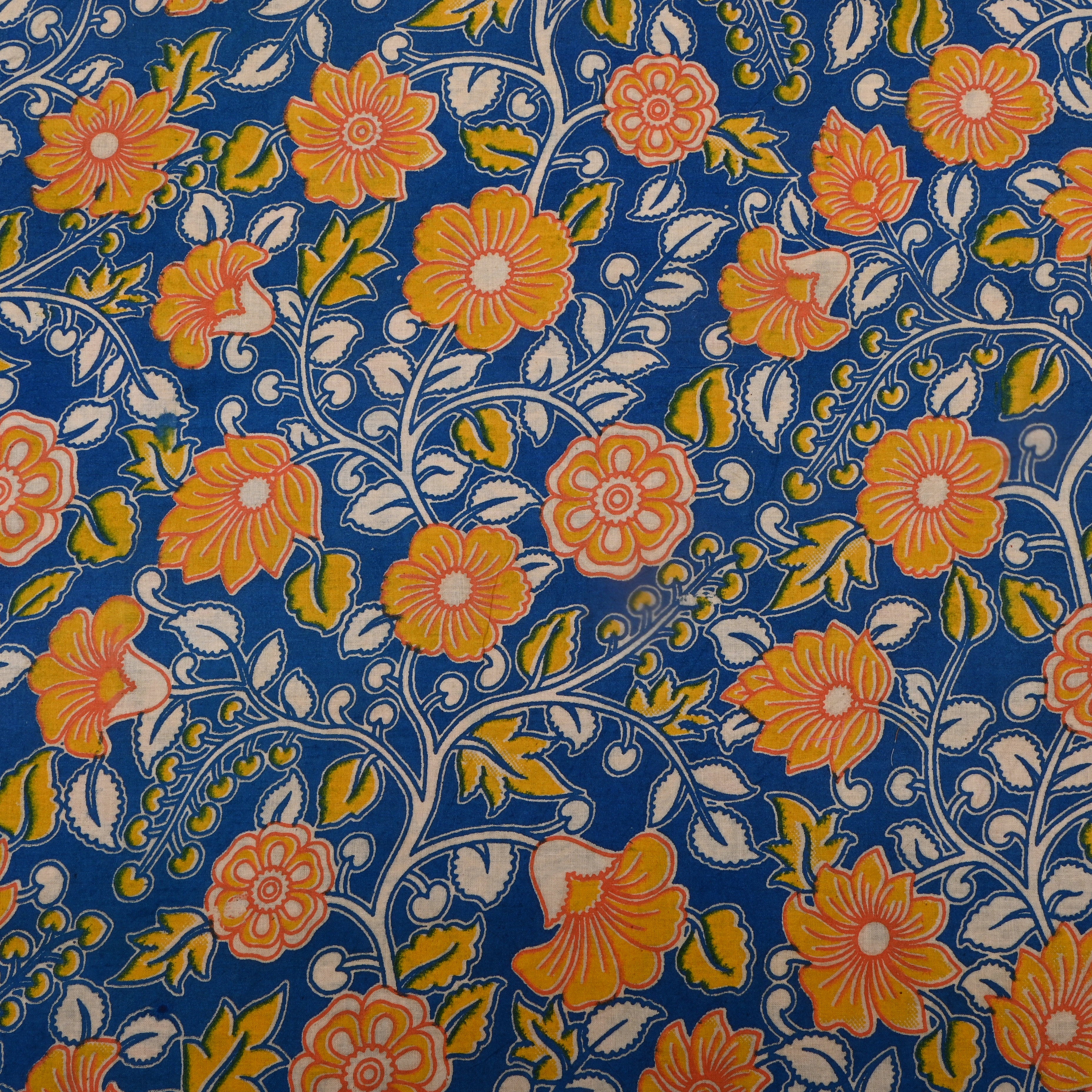 Cobalt Blue Kalamkari Printed Cotton Fabric