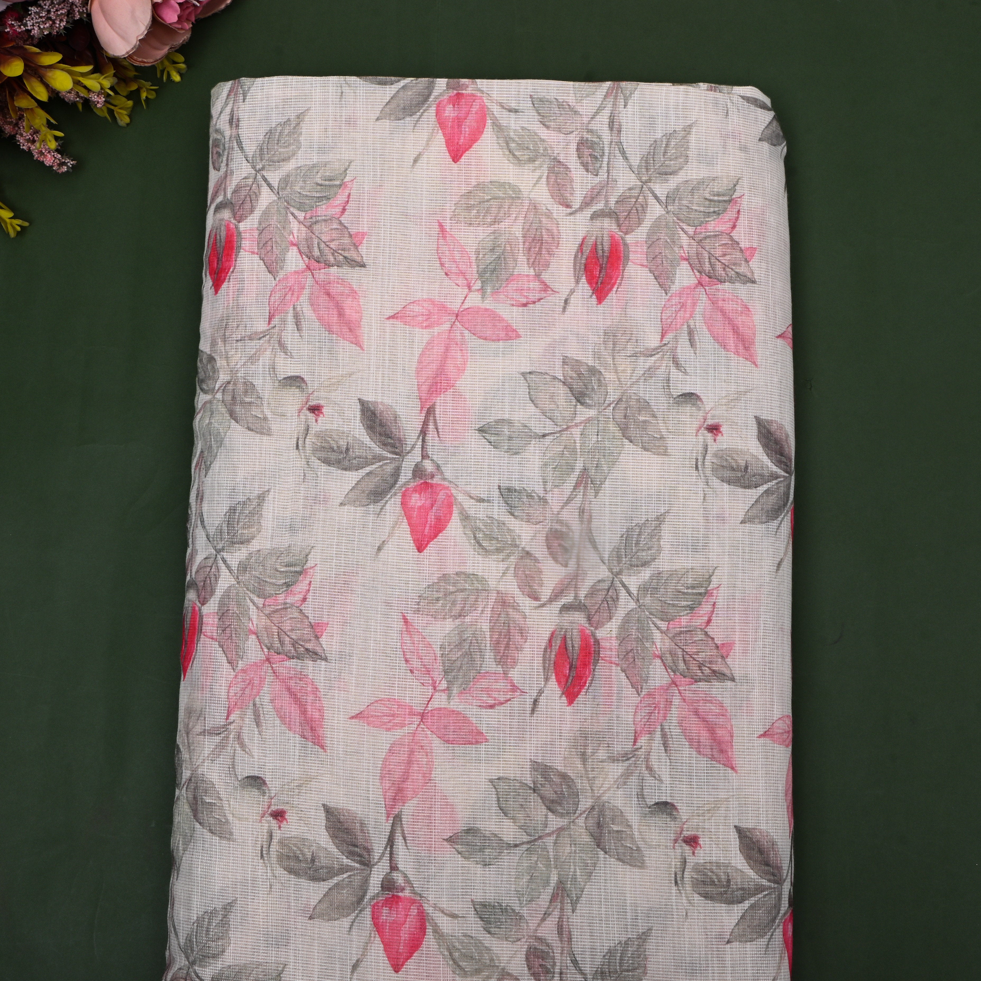 Milk White Floral Printed Tissue Fabric