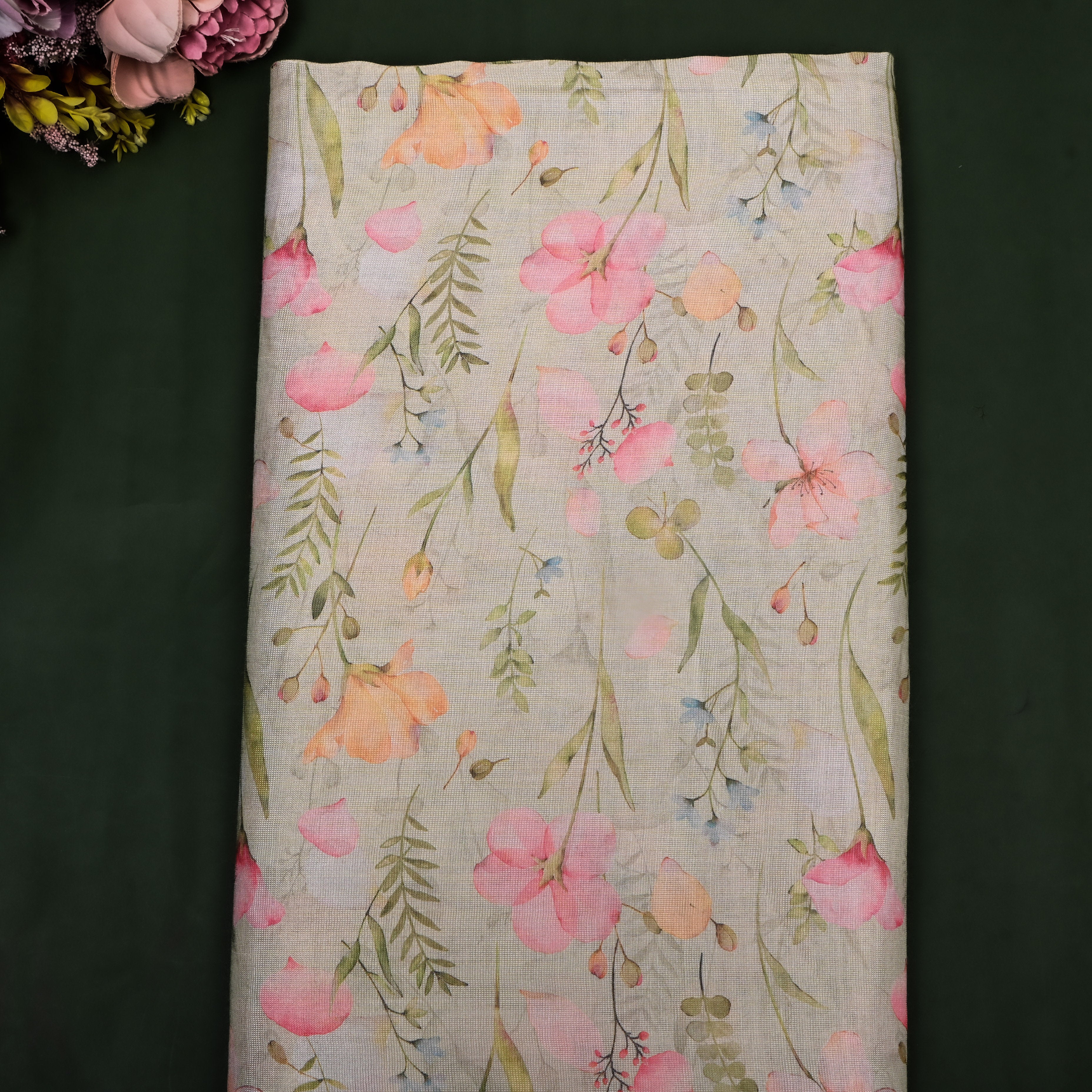 Cream Floral Printed Tissue Fabric