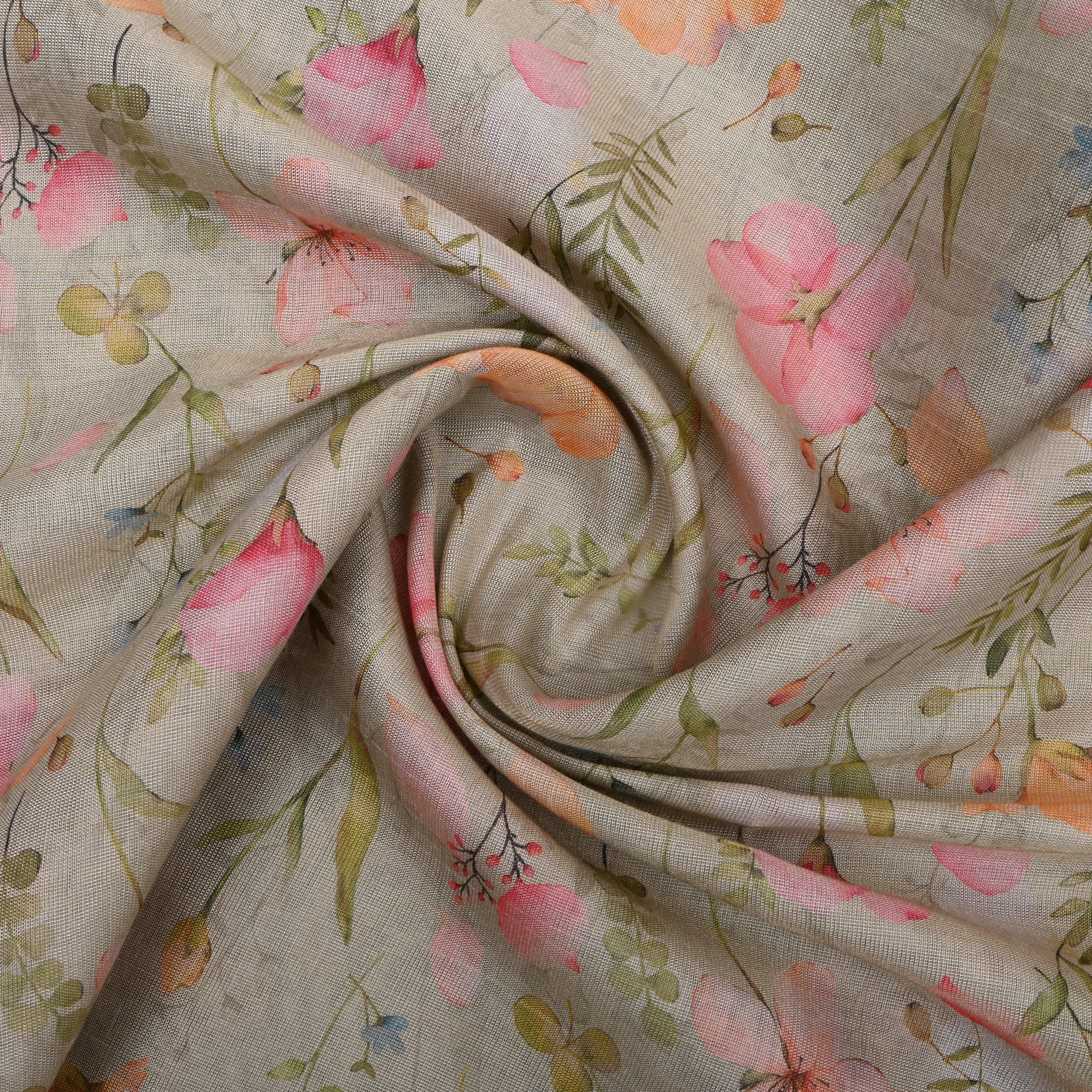 Cream Floral Printed Tissue Fabric