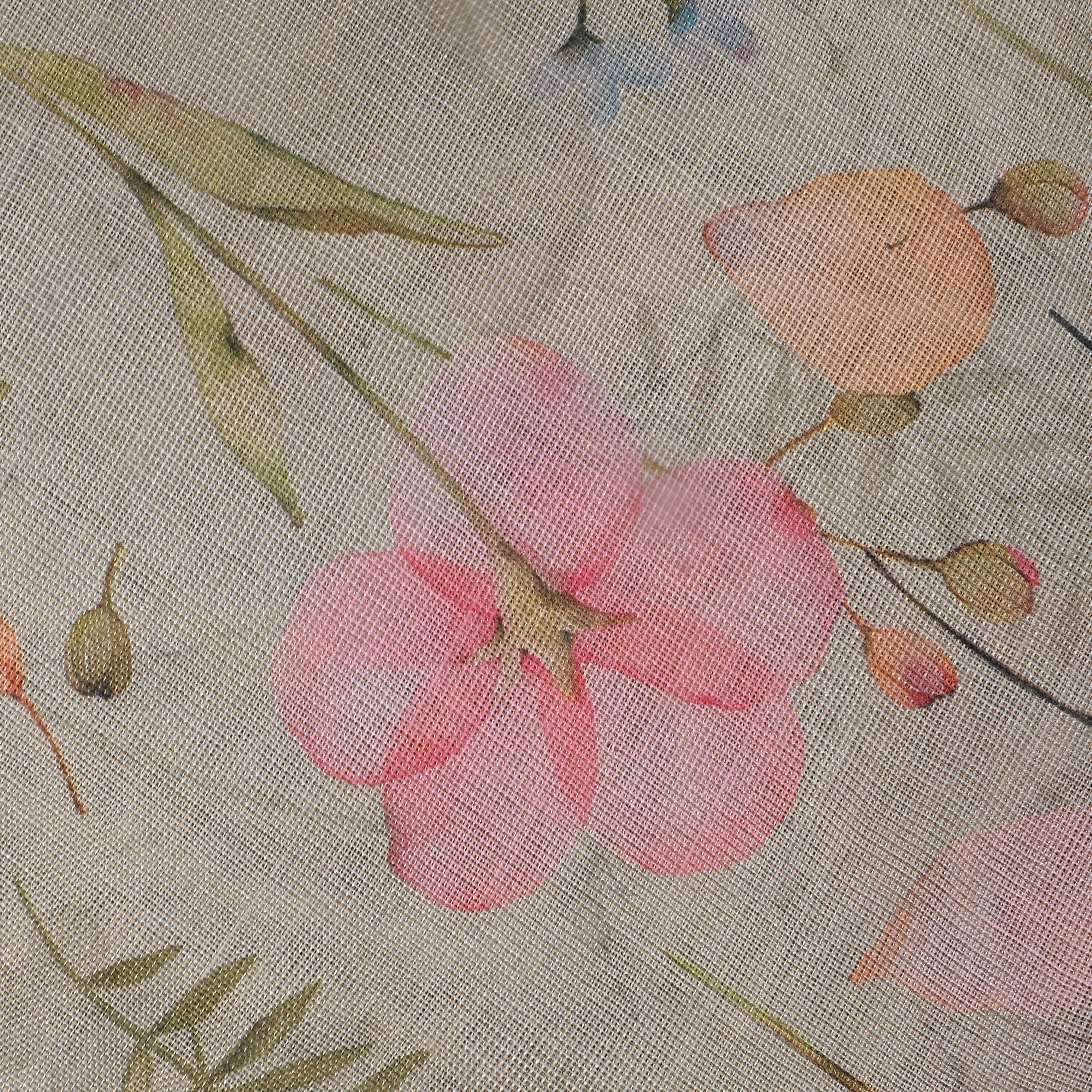 Cream Floral Printed Tissue Fabric