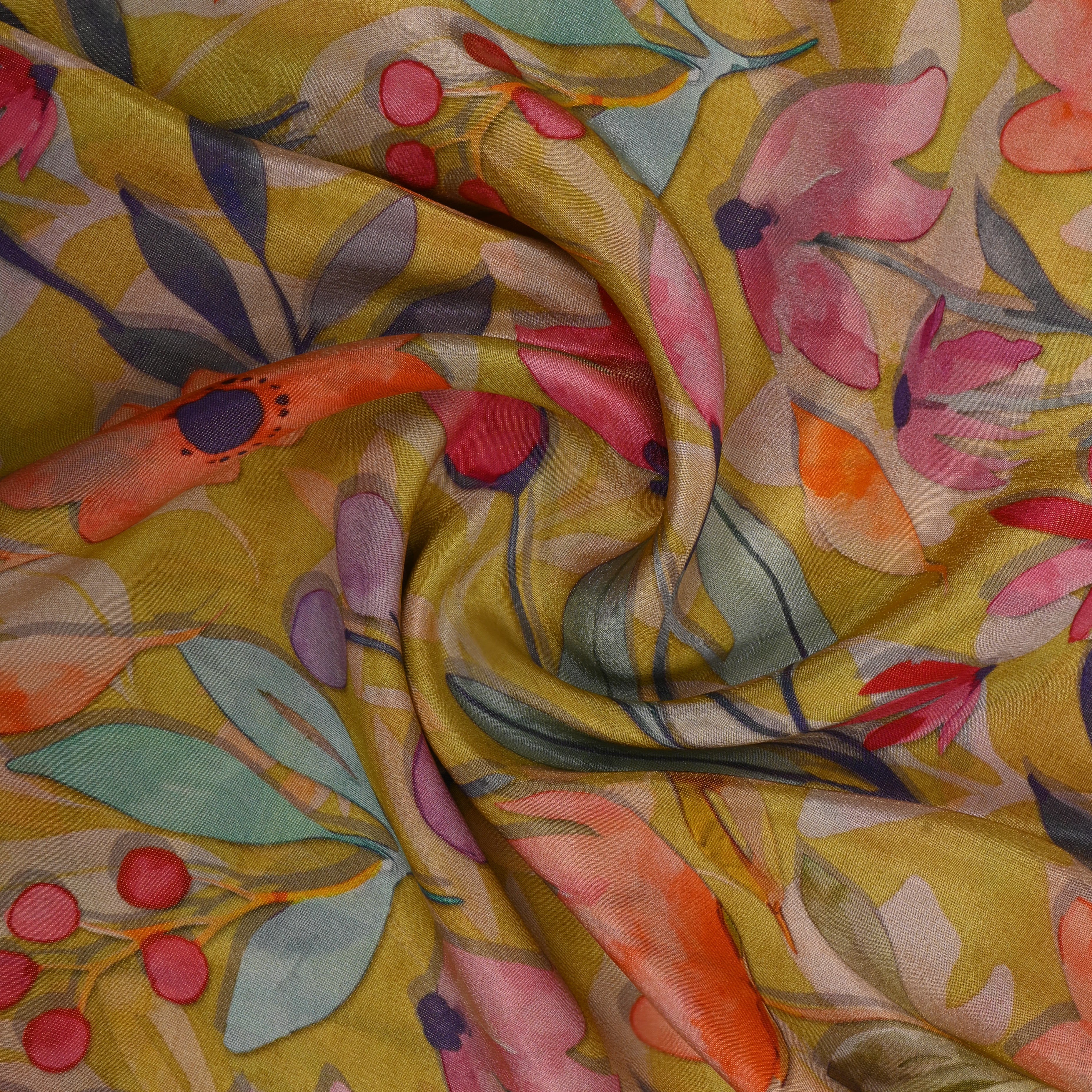 Bright Yellow Floral Printed Tissue Fabric
