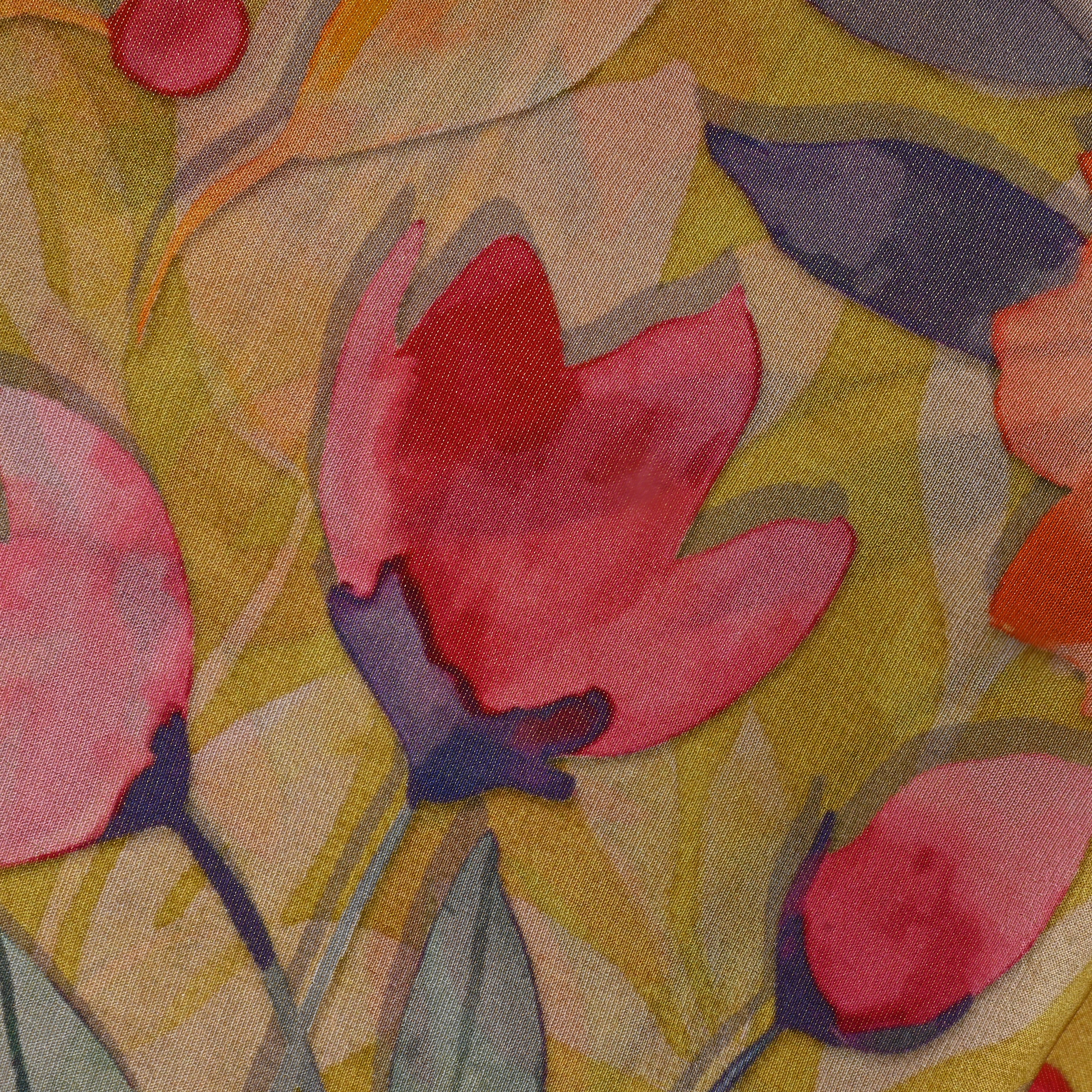 Bright Yellow Floral Printed Tissue Fabric