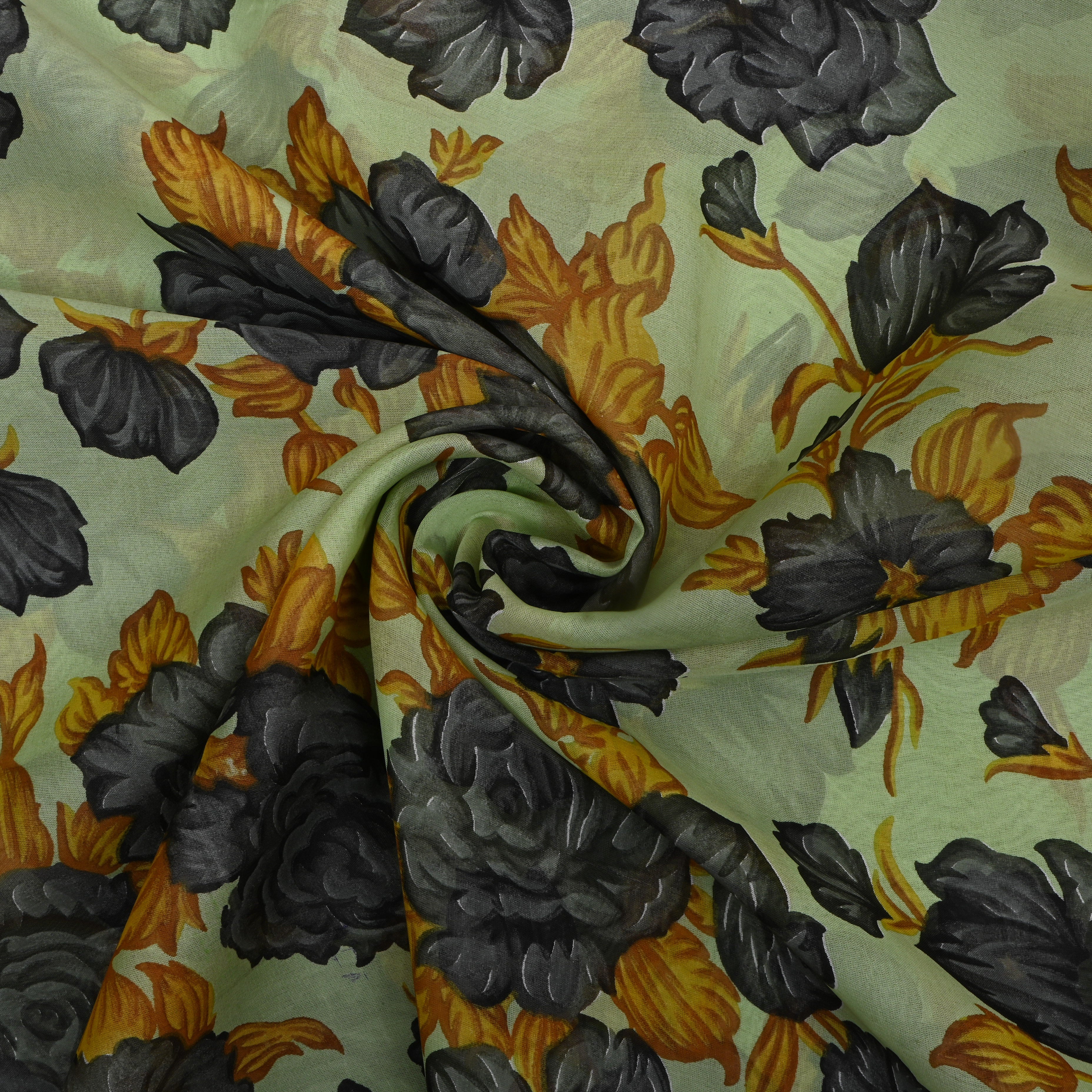 Pastel Green Chiffon Fabric With Floral Print