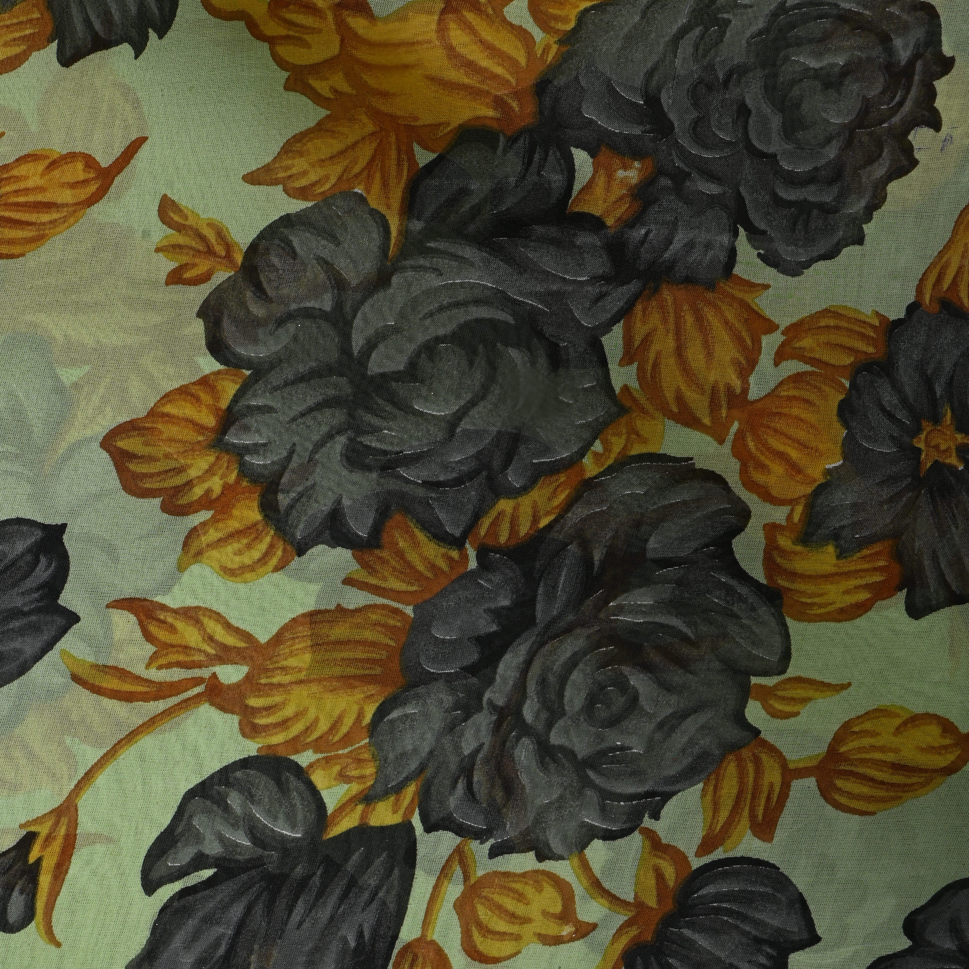 Pastel Green Chiffon Fabric With Floral Print