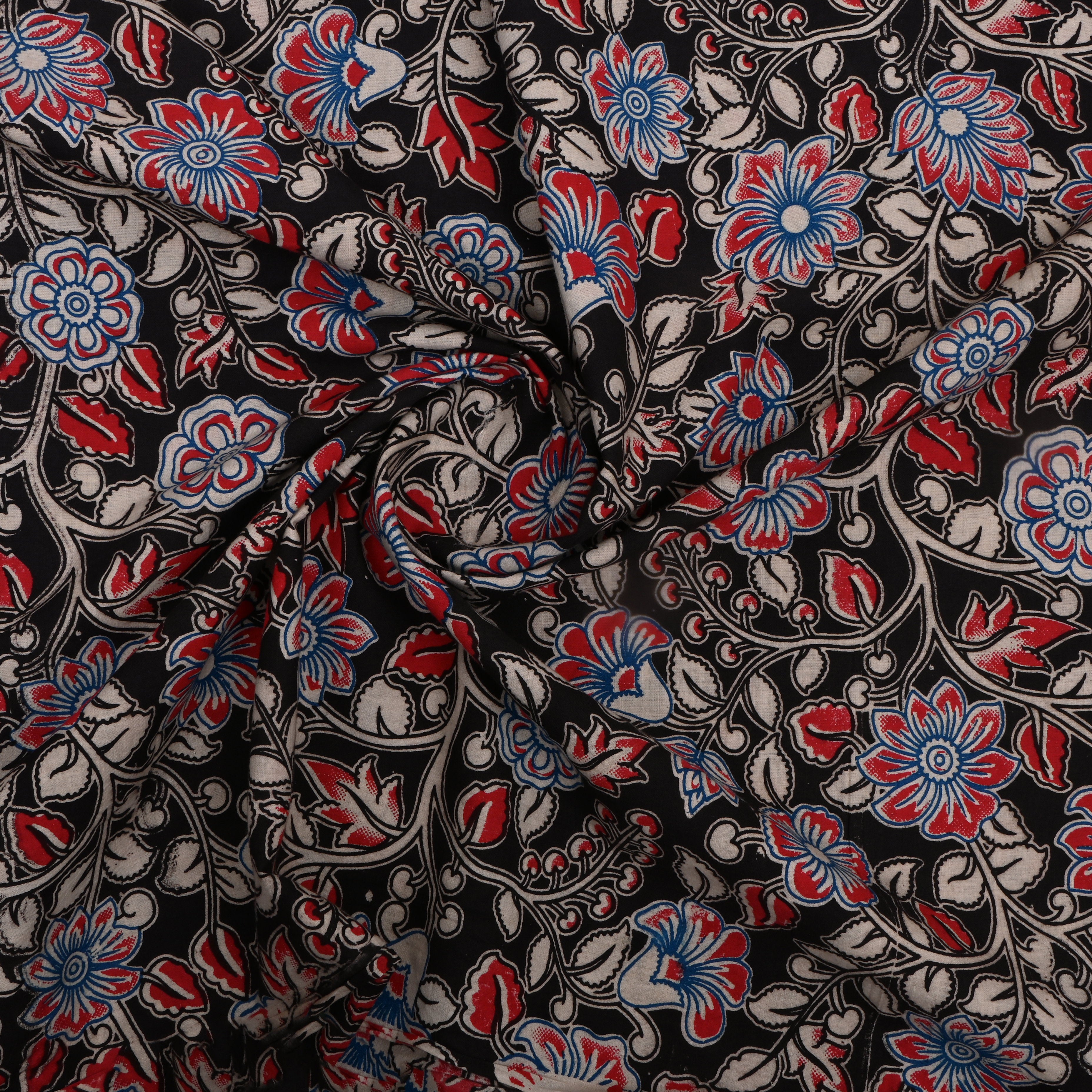 Black Kalamkari Printed Cotton Fabric